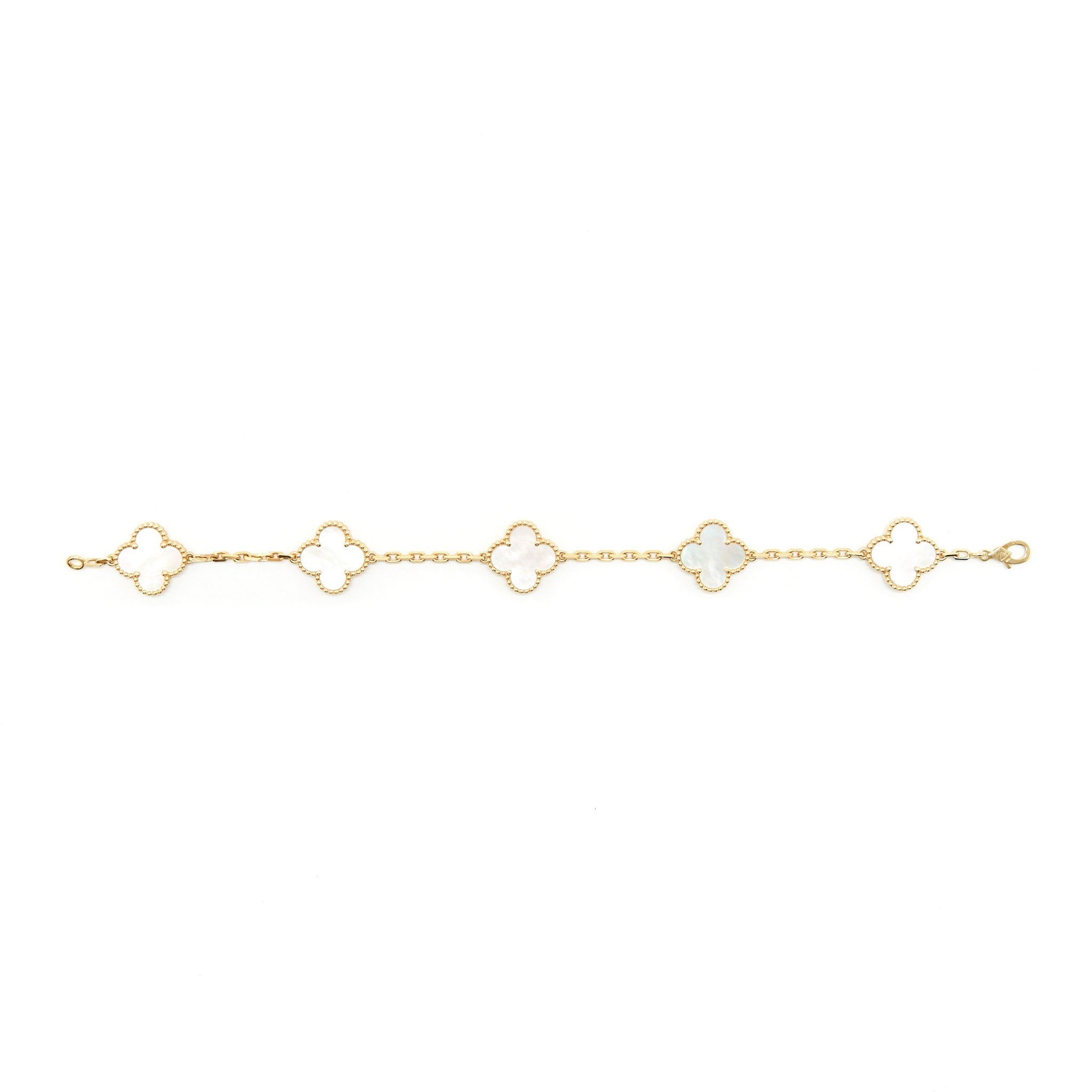 VAN CLEEF & ARPELS VINTAGE ALHAMBRA BRACELET 5 MOTIFS YELLOW GOLD, MOTHER OF PEARL