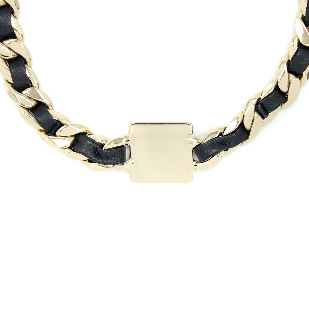 CHANEL CC LOGO CHAIN/LEATHER CHOKER LIGHT GOLD TONE/ ENAMEL