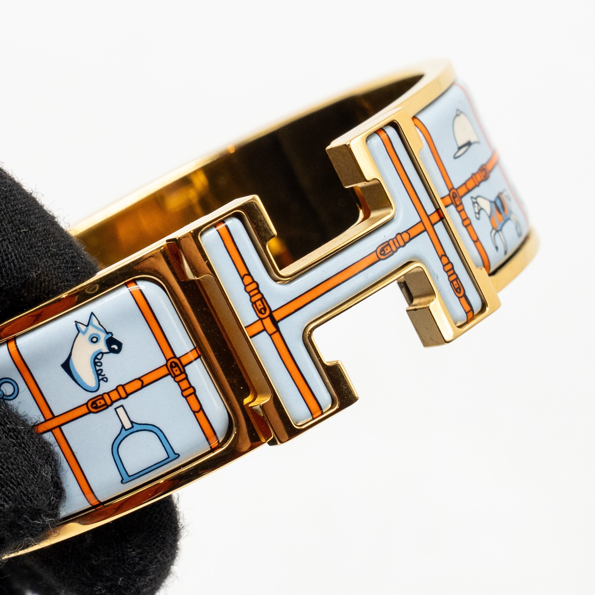 HERMES CLIC CLAC H WIDE BRACELET COUVERTURES ET TENUES DE JOUR LIGHT BLUE/ MULTICOLOUR GHW