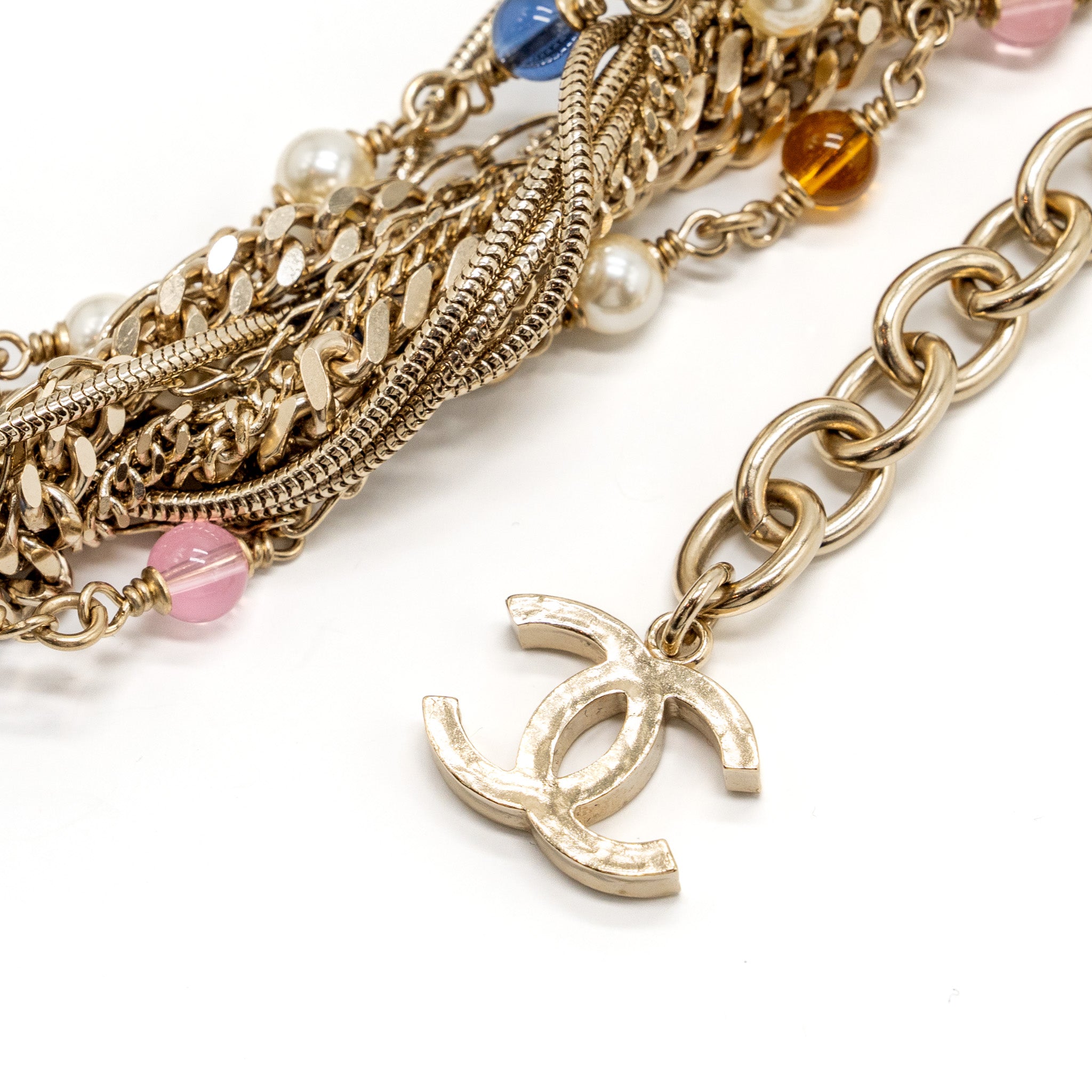 CHANEL 20B LONG NECKLACE MULTICOLOUR LIGHT GOLD TONE