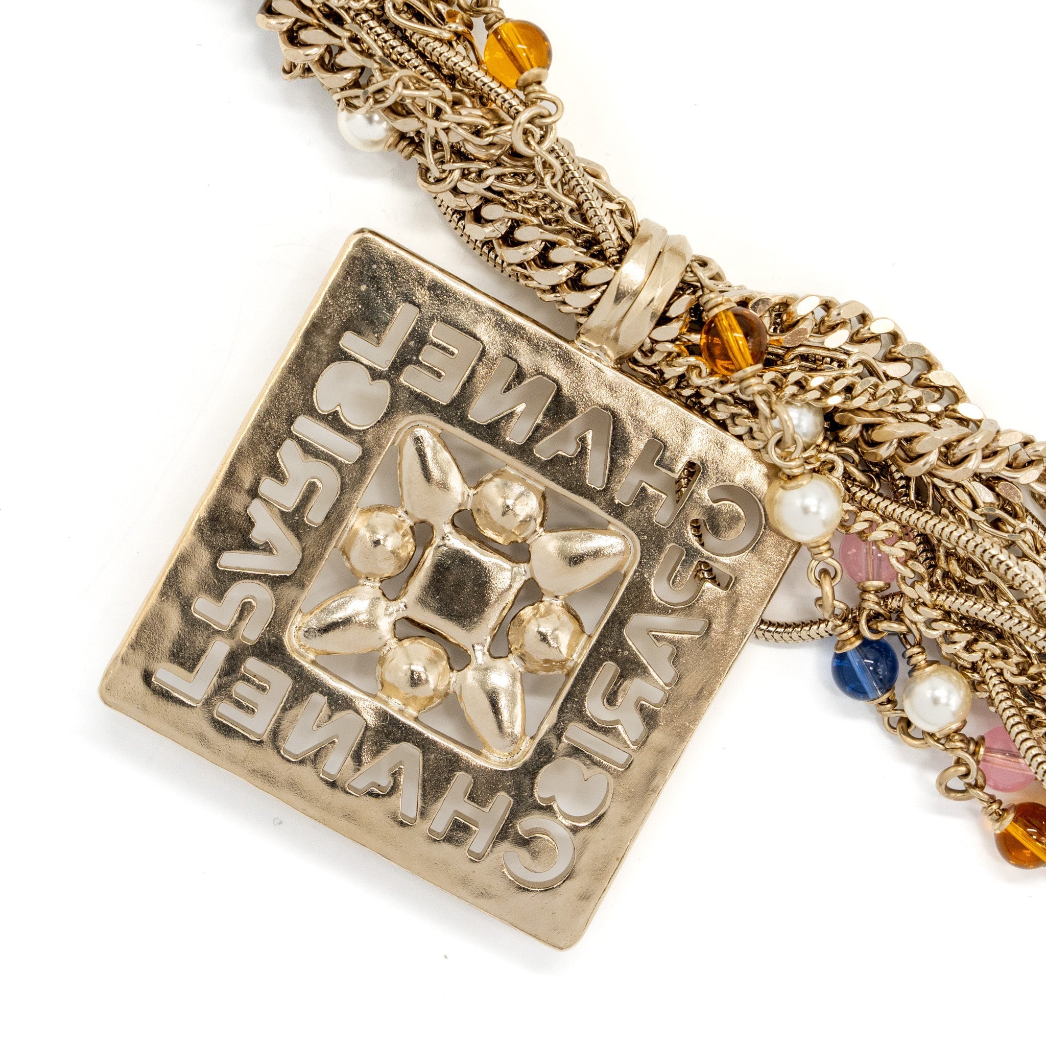 CHANEL 20B LONG NECKLACE MULTICOLOUR LIGHT GOLD TONE