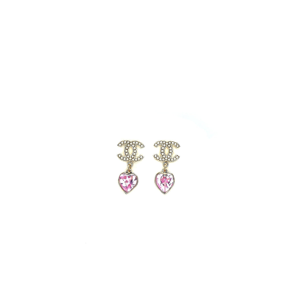 CHANEL 22B HEART DROP/PEARL EARRINGS LIGHT GOLD TONE
