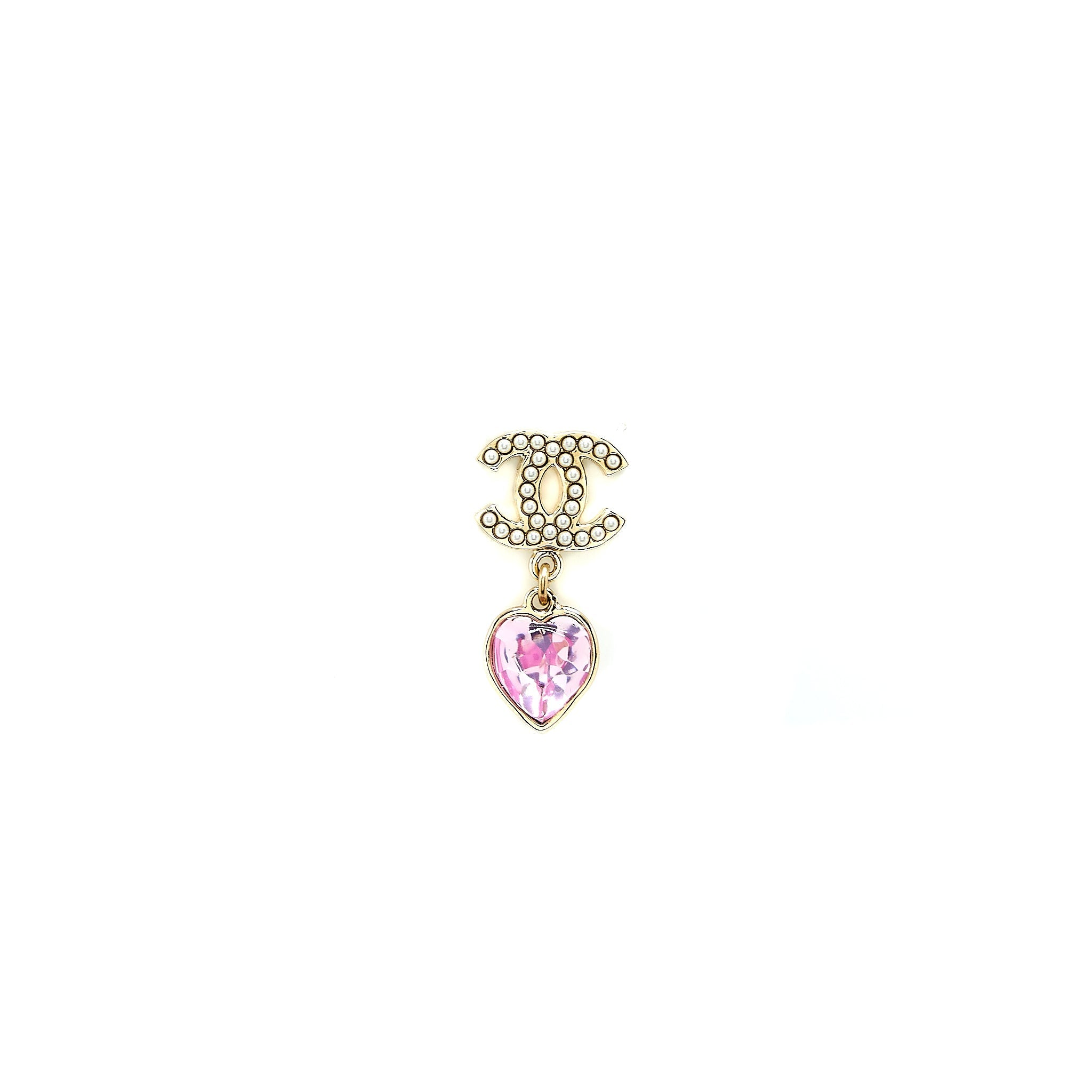 CHANEL 22B HEART DROP/PEARL EARRINGS LIGHT GOLD TONE