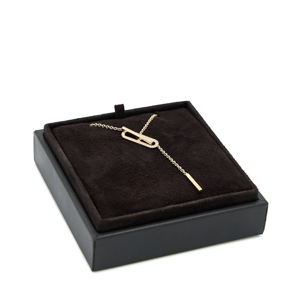 HERMES EVER CHAINE D’ANCRE LARIAT NECKLACE ROSE GOLD WITH DIAMONDS