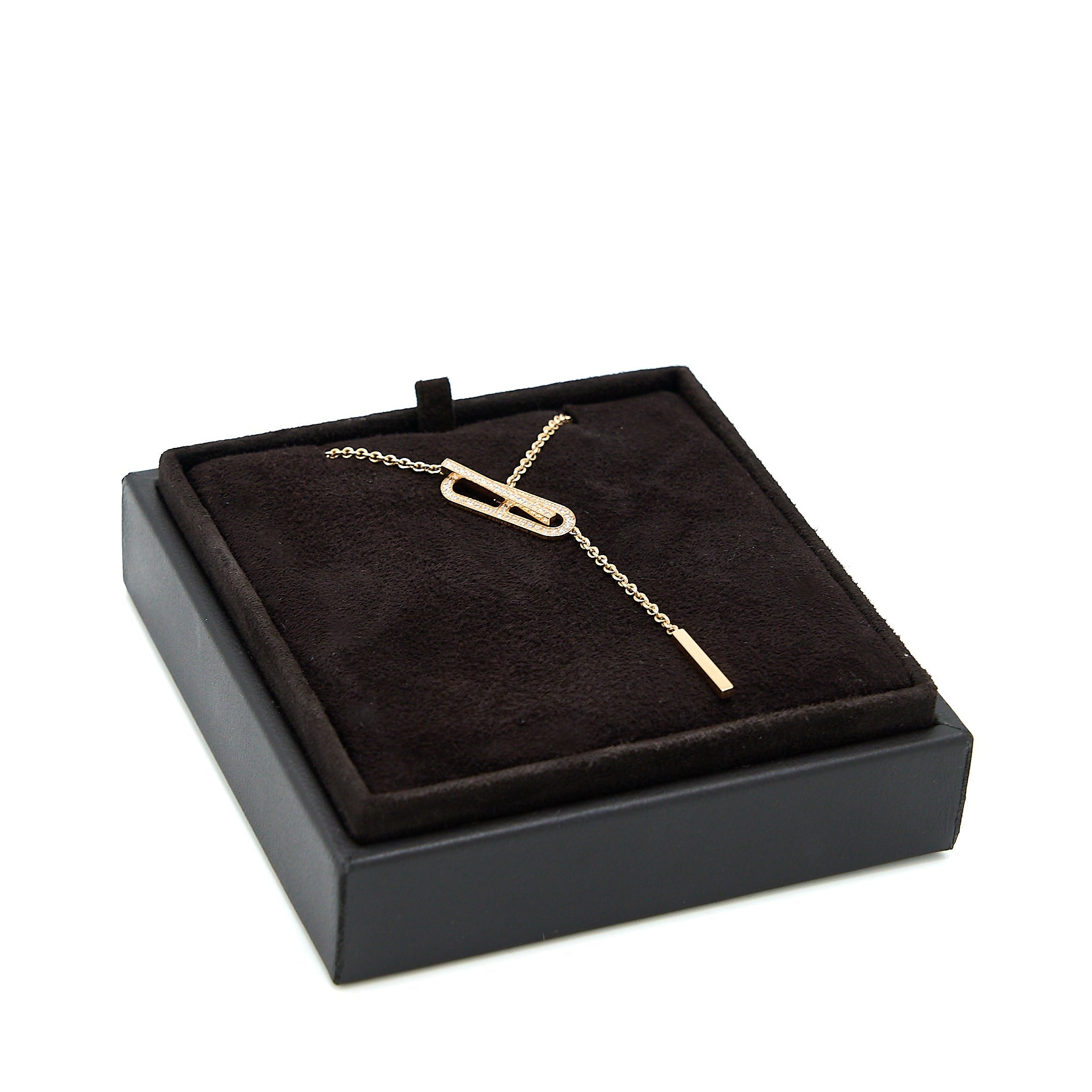 HERMES EVER CHAINE D’ANCRE LARIAT NECKLACE ROSE GOLD WITH DIAMONDS