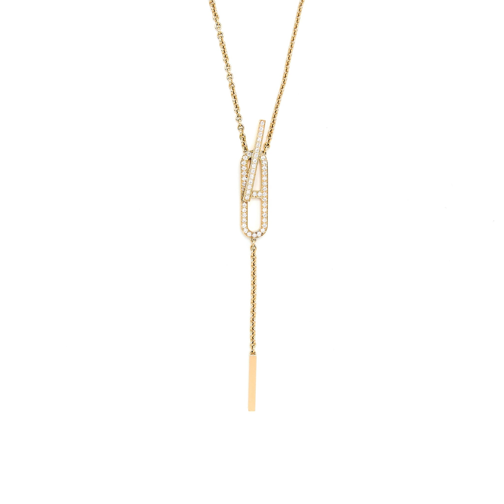 HERMES EVER CHAINE D’ANCRE LARIAT NECKLACE ROSE GOLD WITH DIAMONDS