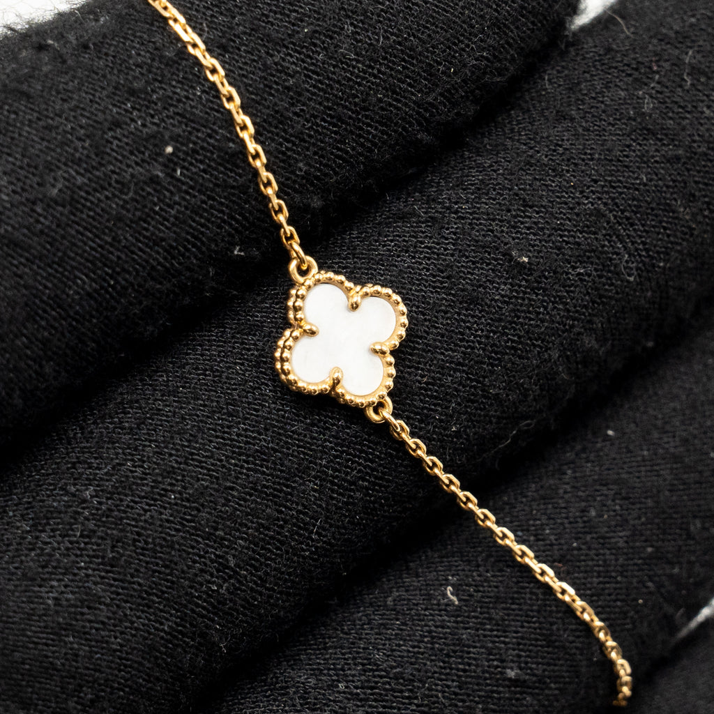 VAN CLEEF & ARPELS SWEET ALHAMBRA BRACELET WHITE MOTHER OF PEARL YELLOW GOLD