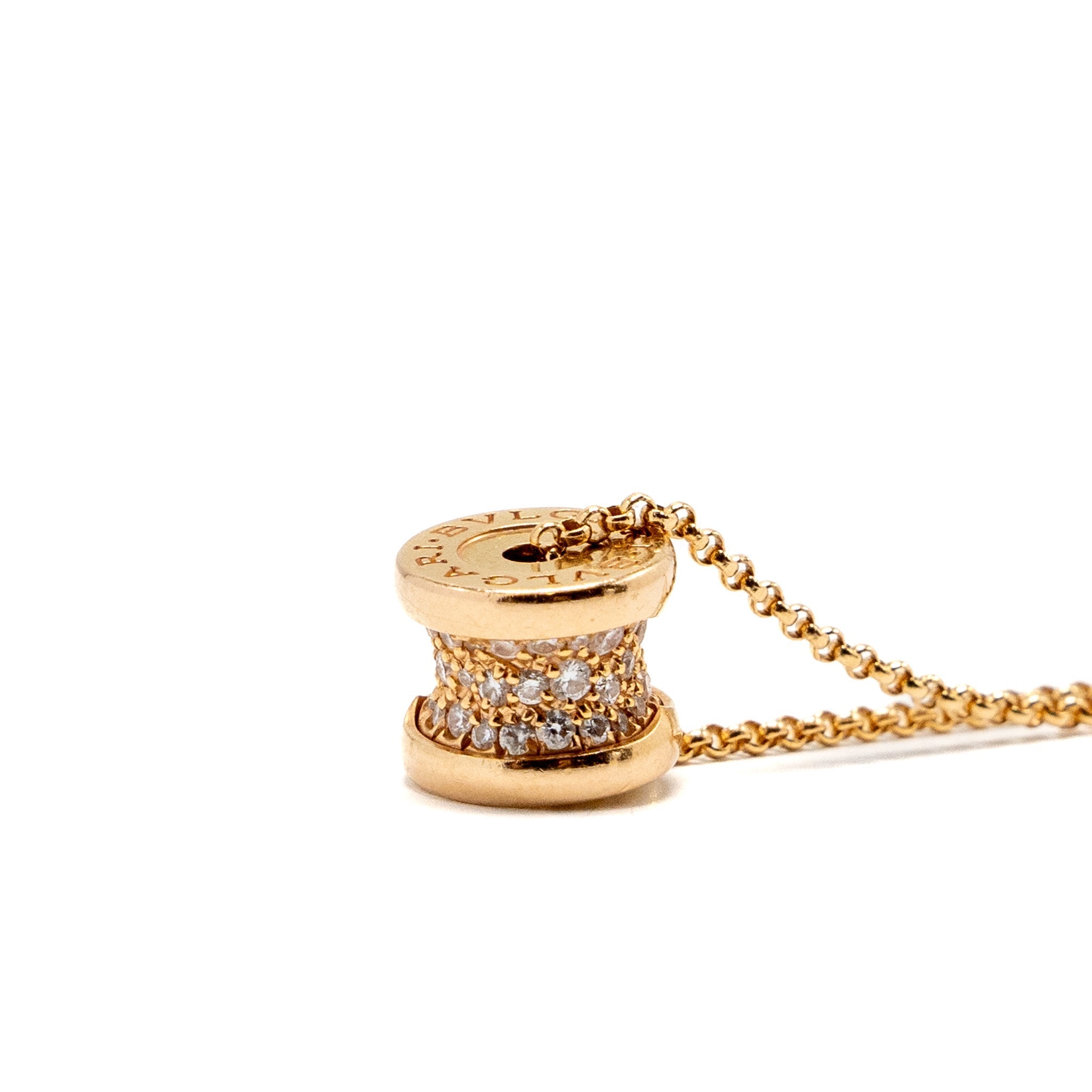 BVLGARI MINI B ZERO NECKLACE ROSE GOLD PAVED DIAMONDS