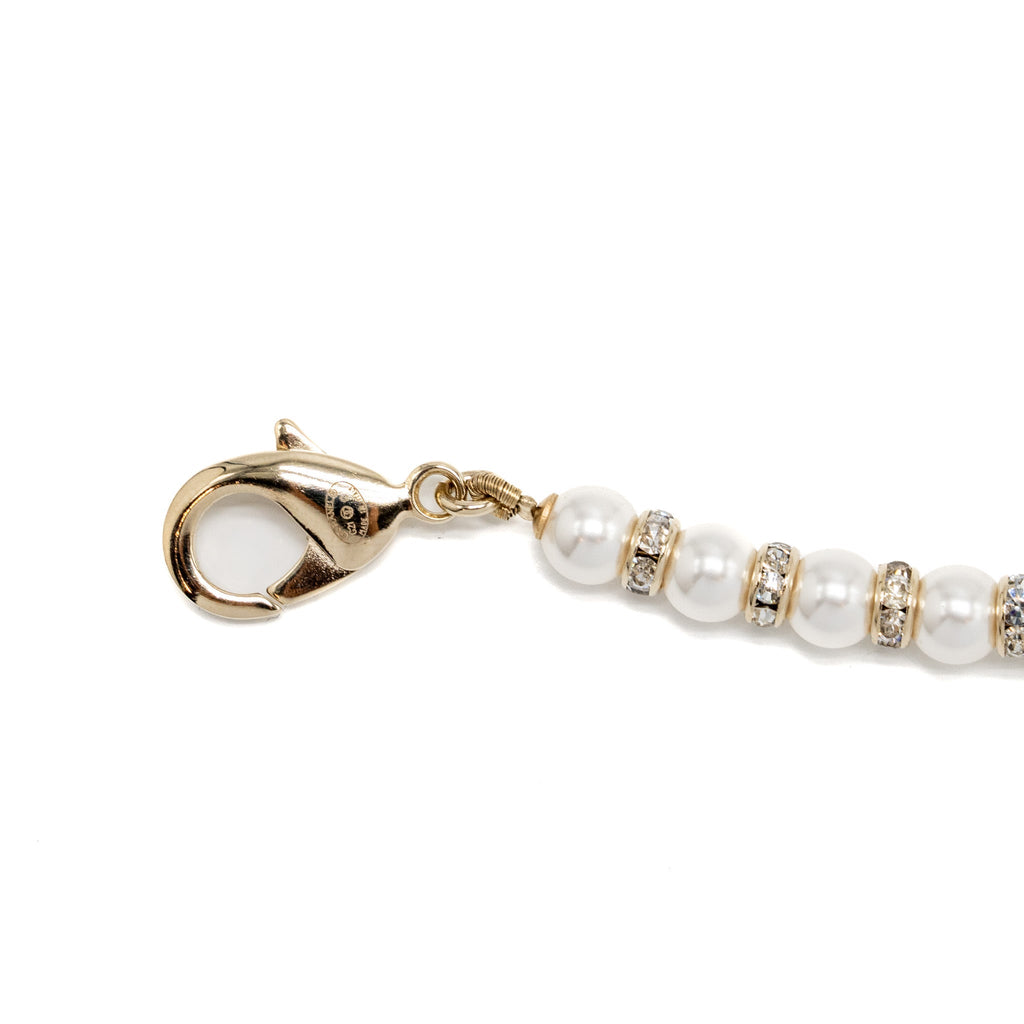 CHANEL CRYSTAL & PEARL CC LOGO BRACELET LIGHT GOLD TONE
