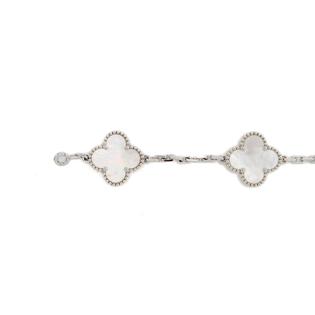 VAN CLEEF & ARPELS VINTAGE ALHAMBRA BRACELET, 5 MOTIFYS WHITE GOLD/MOTHER OF PEARL