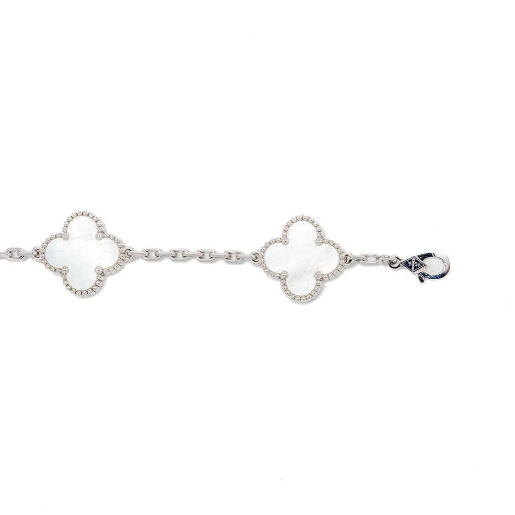 VAN CLEEF & ARPELS VINTAGE ALHAMBRA BRACELET, 5 MOTIFYS WHITE GOLD/MOTHER OF PEARL