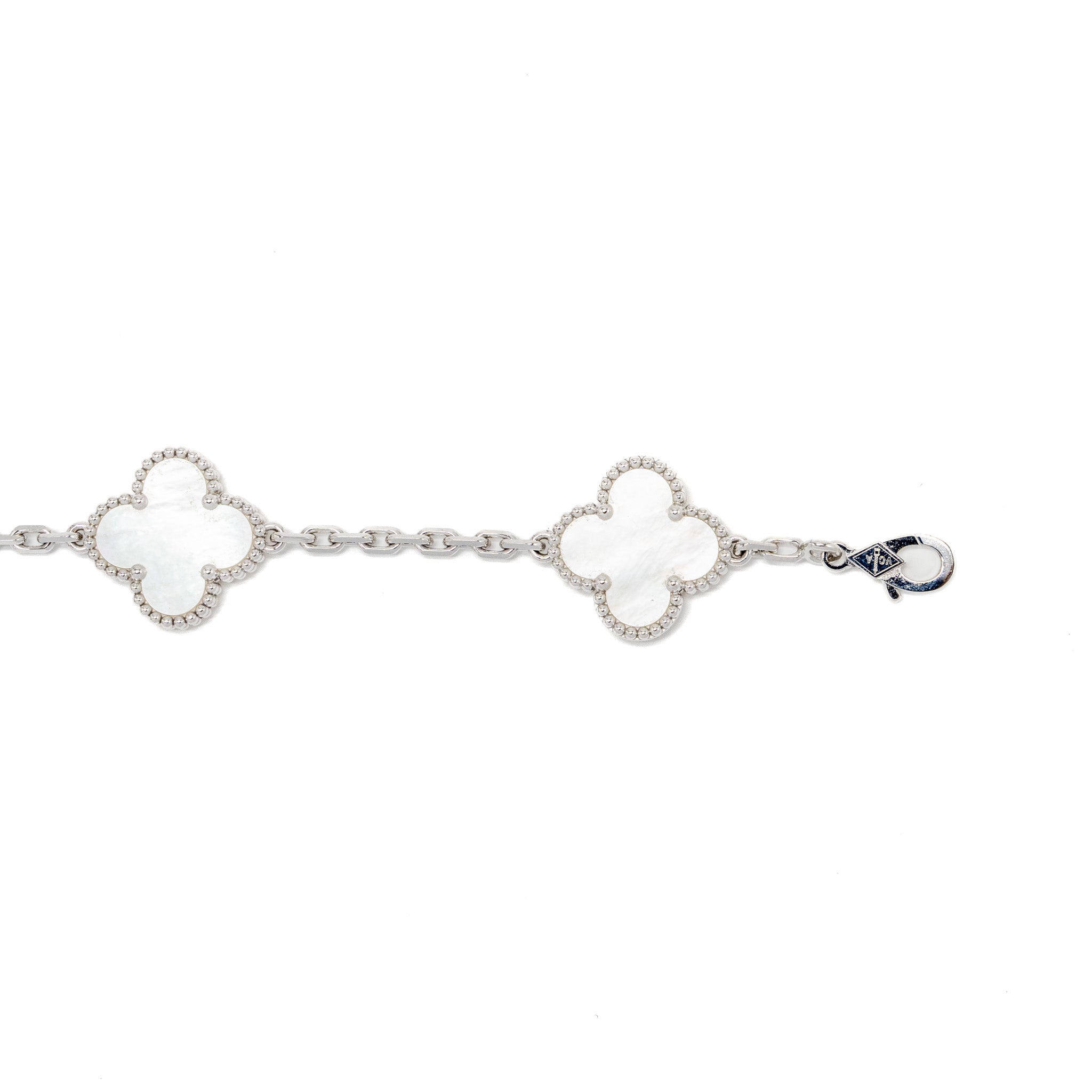 VAN CLEEF & ARPELS VINTAGE ALHAMBRA BRACELET, 5 MOTIFYS WHITE GOLD/MOTHER OF PEARL