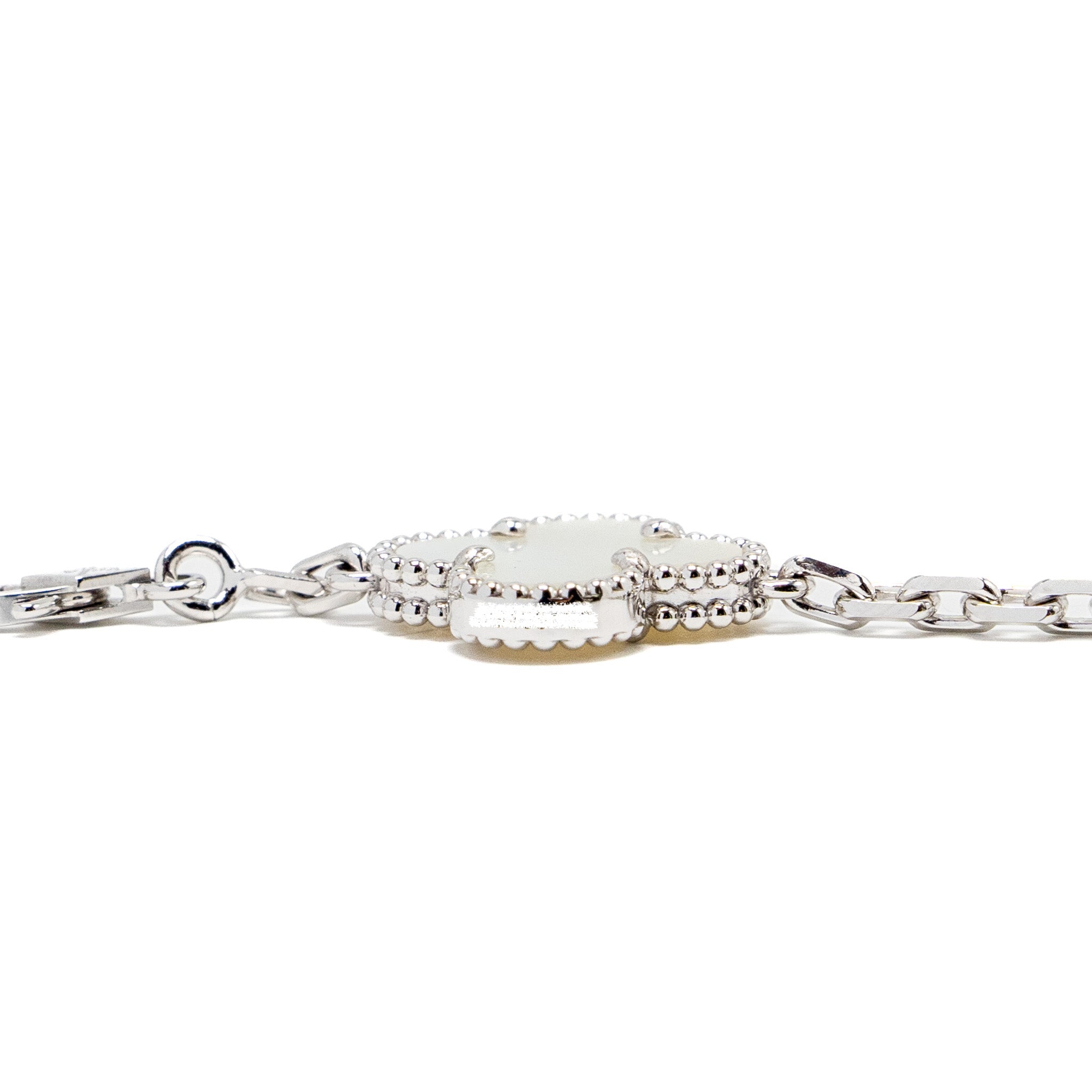 VAN CLEEF & ARPELS VINTAGE ALHAMBRA BRACELET, 5 MOTIFYS WHITE GOLD/MOTHER OF PEARL