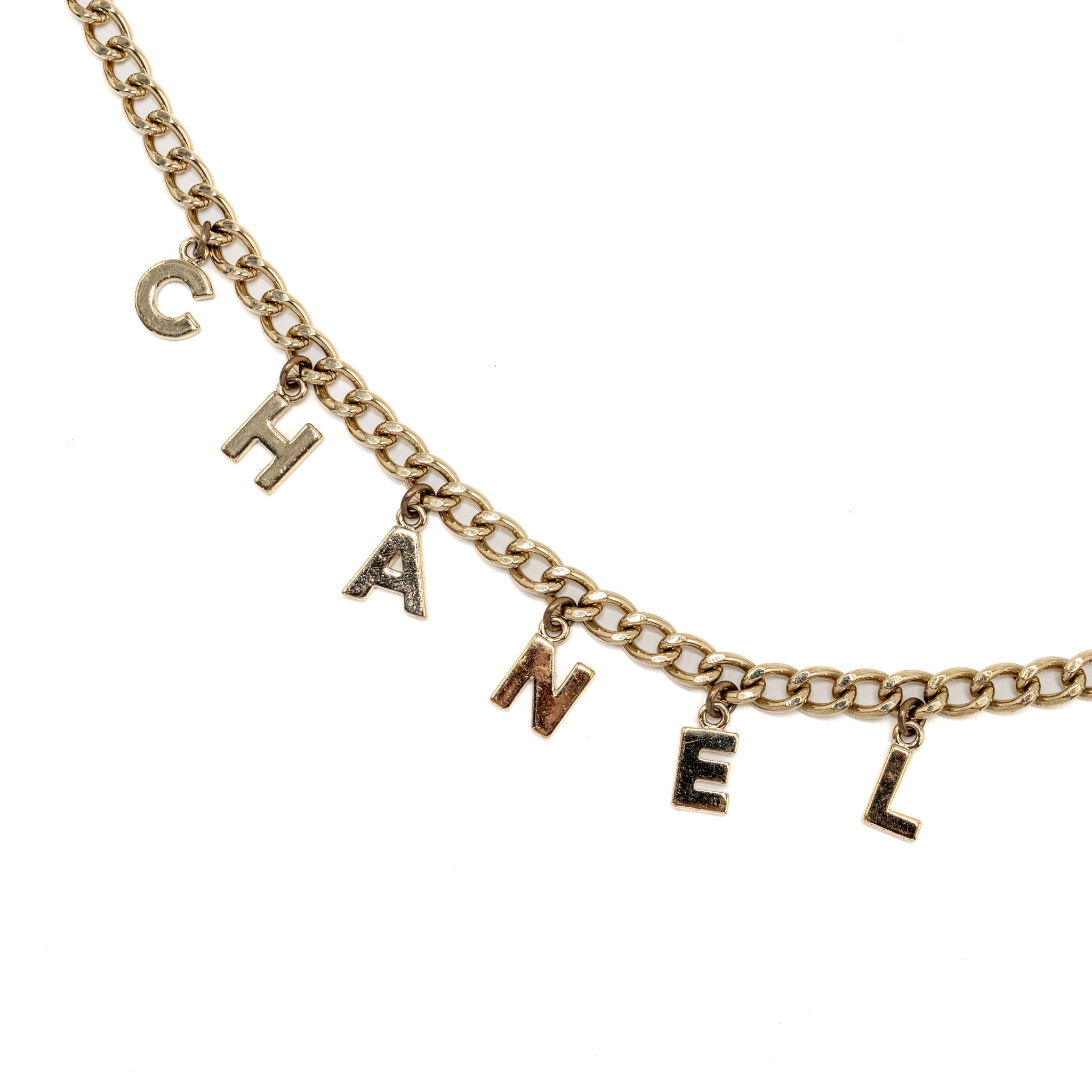 CHANEL LETTER DROP CHAIN BELT LIGHT GOLD TONE
