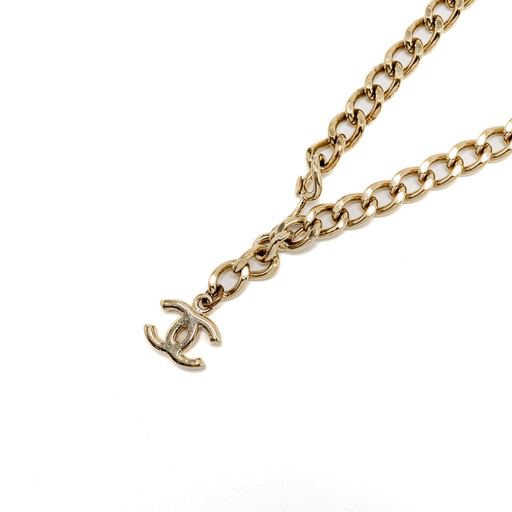 CHANEL LETTER DROP CHAIN BELT LIGHT GOLD TONE