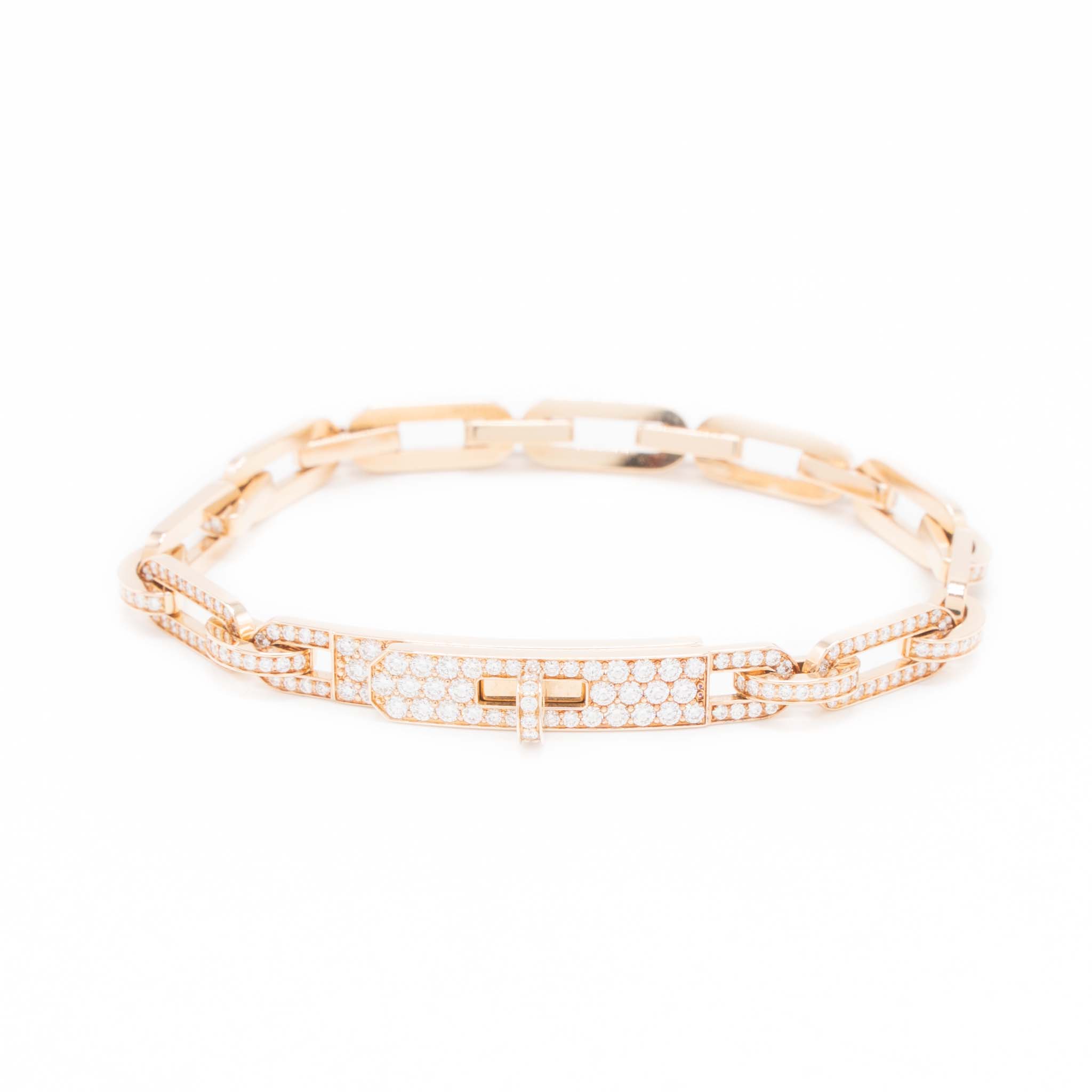HERMES KELLY CHAIN BRACELET ROSE GOLD FULL DIAMONDS