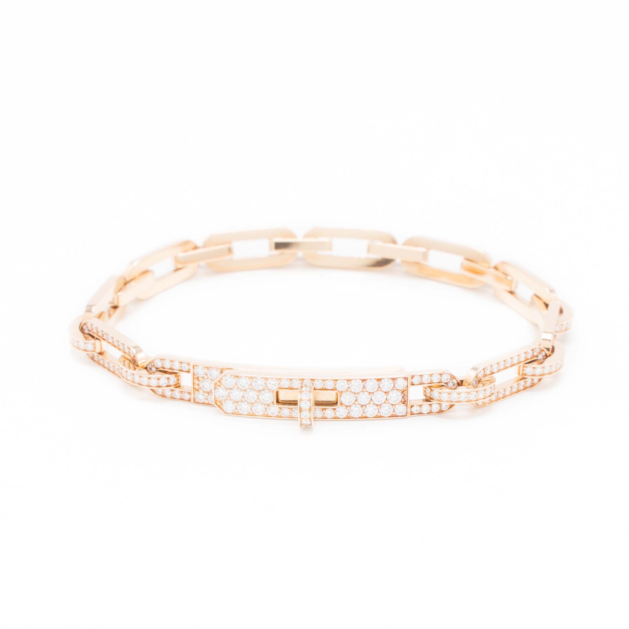 HERMES KELLY CHAIN BRACELET ROSE GOLD FULL DIAMONDS