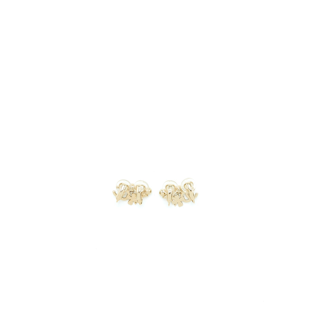 CHANEL CC LOGO FLOWER EAR CLIP CRYSTAL/PEARL LIGHT GOLD TONE