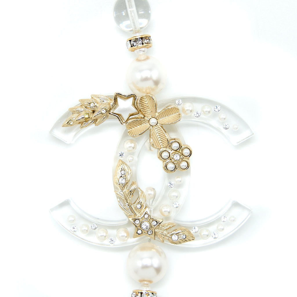 CHANEL CC LOGO NECKLACE CRYSTAL/PEARL/ARCYLIC STRASS LIGHT GOLD TONE