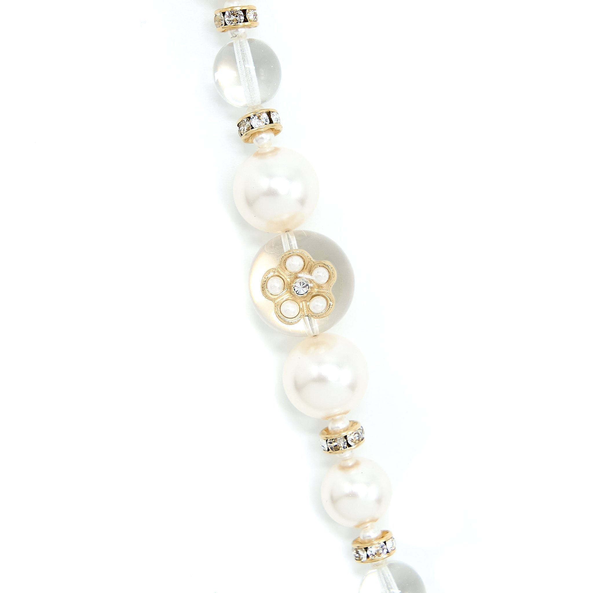 CHANEL CC LOGO NECKLACE CRYSTAL/PEARL/ARCYLIC STRASS LIGHT GOLD TONE