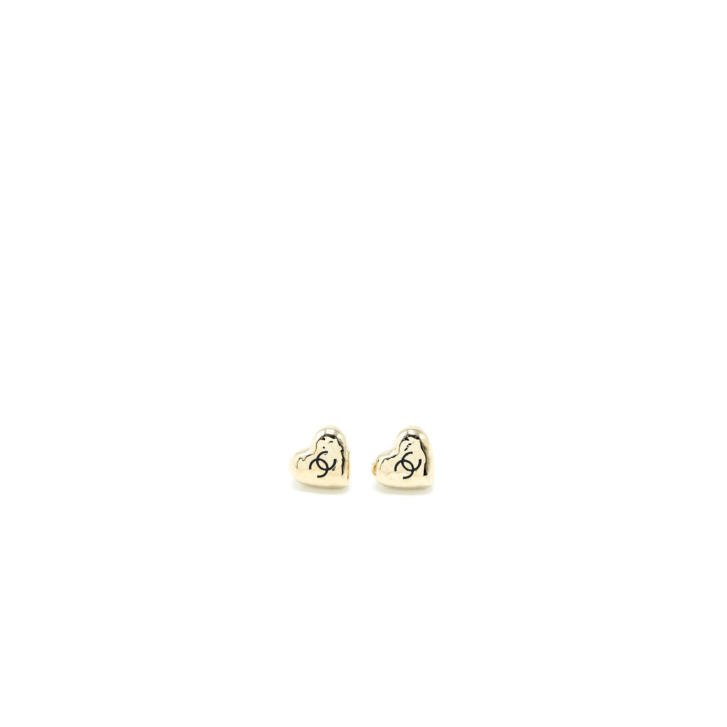 CHANEL 22C MINI HEART CC LOGO EARRINGS LIGHT GOLD TONE