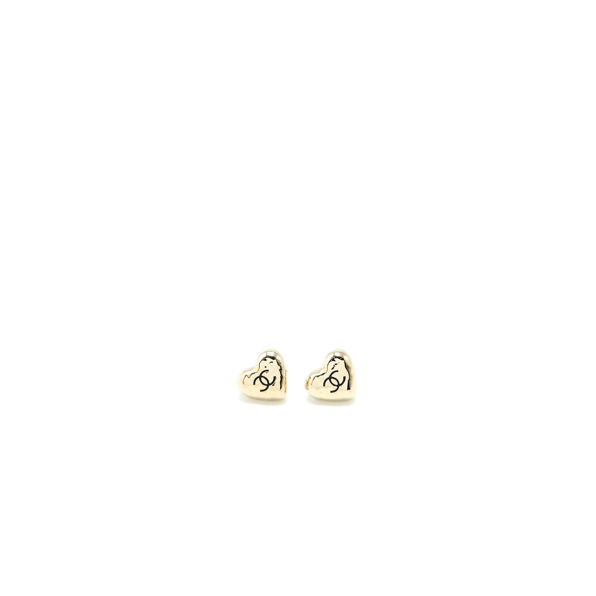 CHANEL 22C MINI HEART CC LOGO EARRINGS LIGHT GOLD TONE