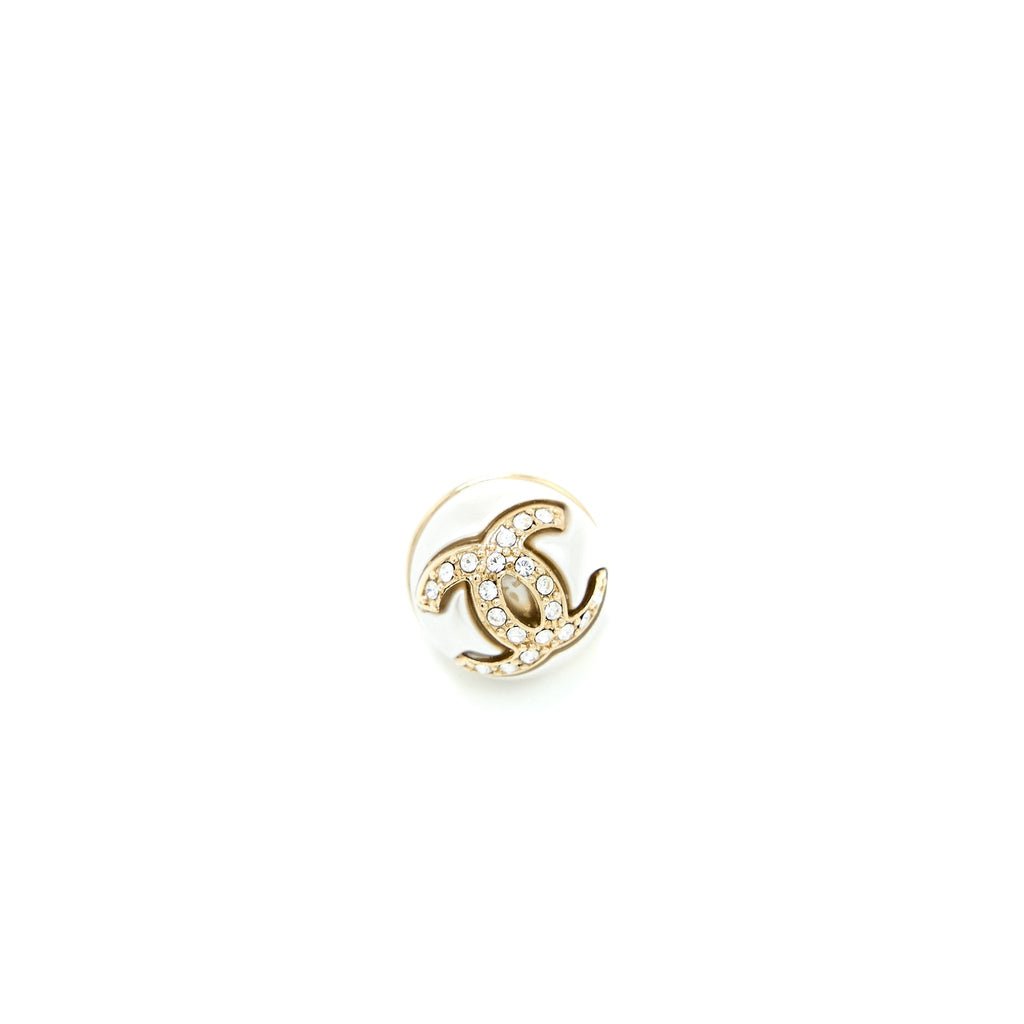 CHANEL CC LOGO EARRINGS PEARL/CRYSTAL LIGHT GOLD TONE