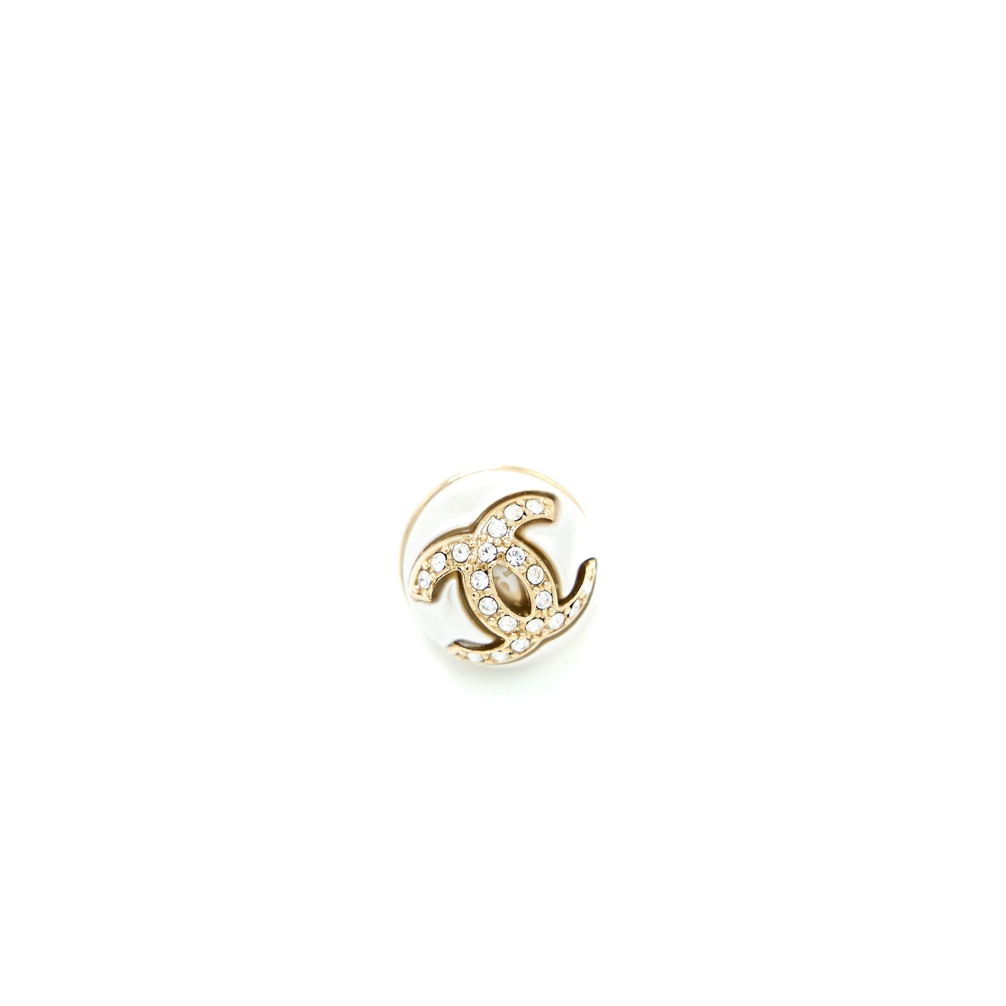 CHANEL CC LOGO EARRINGS PEARL/CRYSTAL LIGHT GOLD TONE