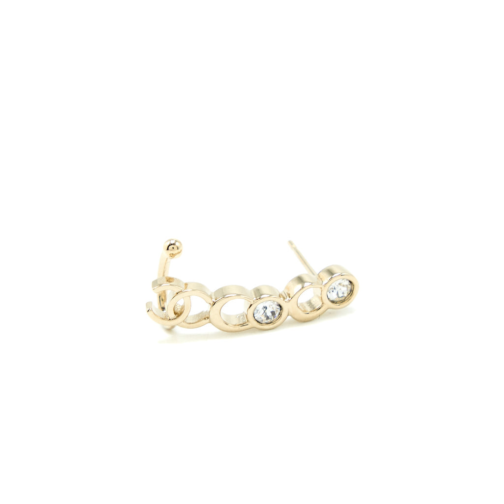 CHANEL COCO CHANEL LETTER EARRINGS CRYSTAL LIGHT GOLD TONE