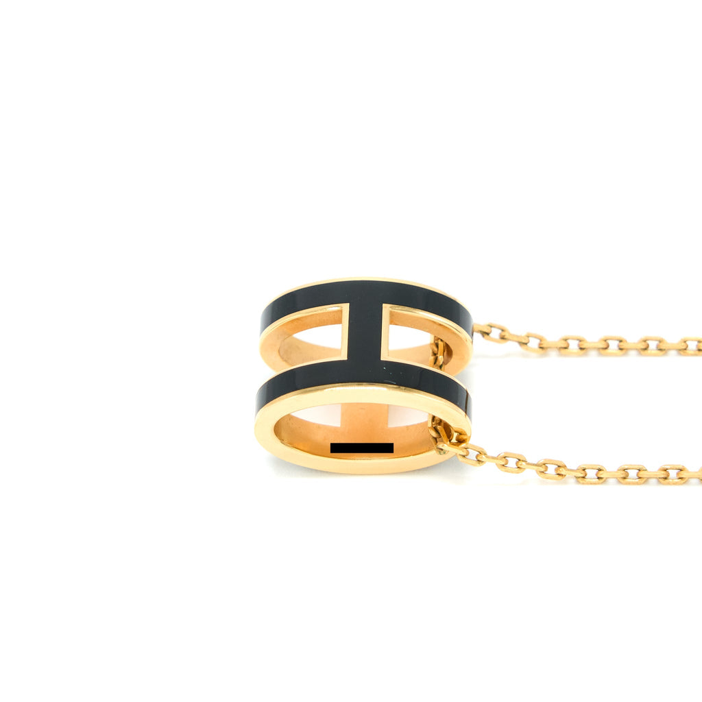 HERMES POP H PENDANT BLACK GOLD TONE