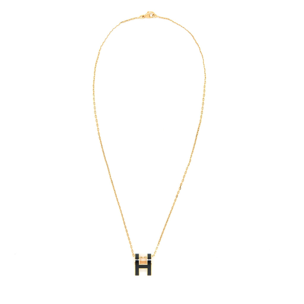 HERMES POP H PENDANT BLACK GOLD TONE