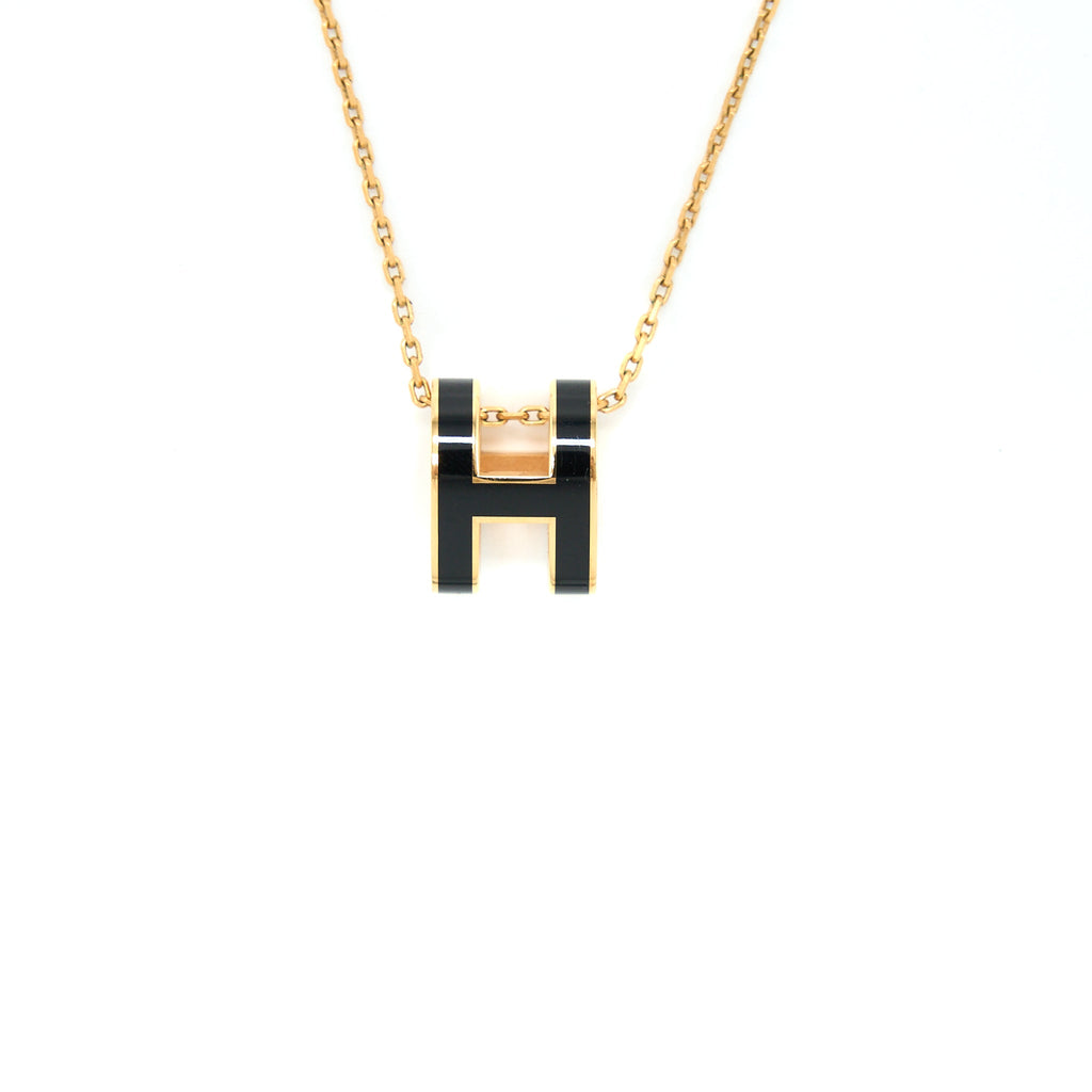 HERMES POP H PENDANT BLACK GOLD TONE