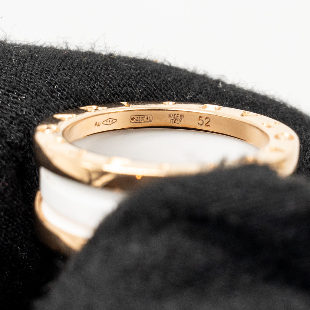 BVLGARI B ZERO RING TWO-BAND 18K ROSE GOLD / WHITE CERAMIC SPIRAL