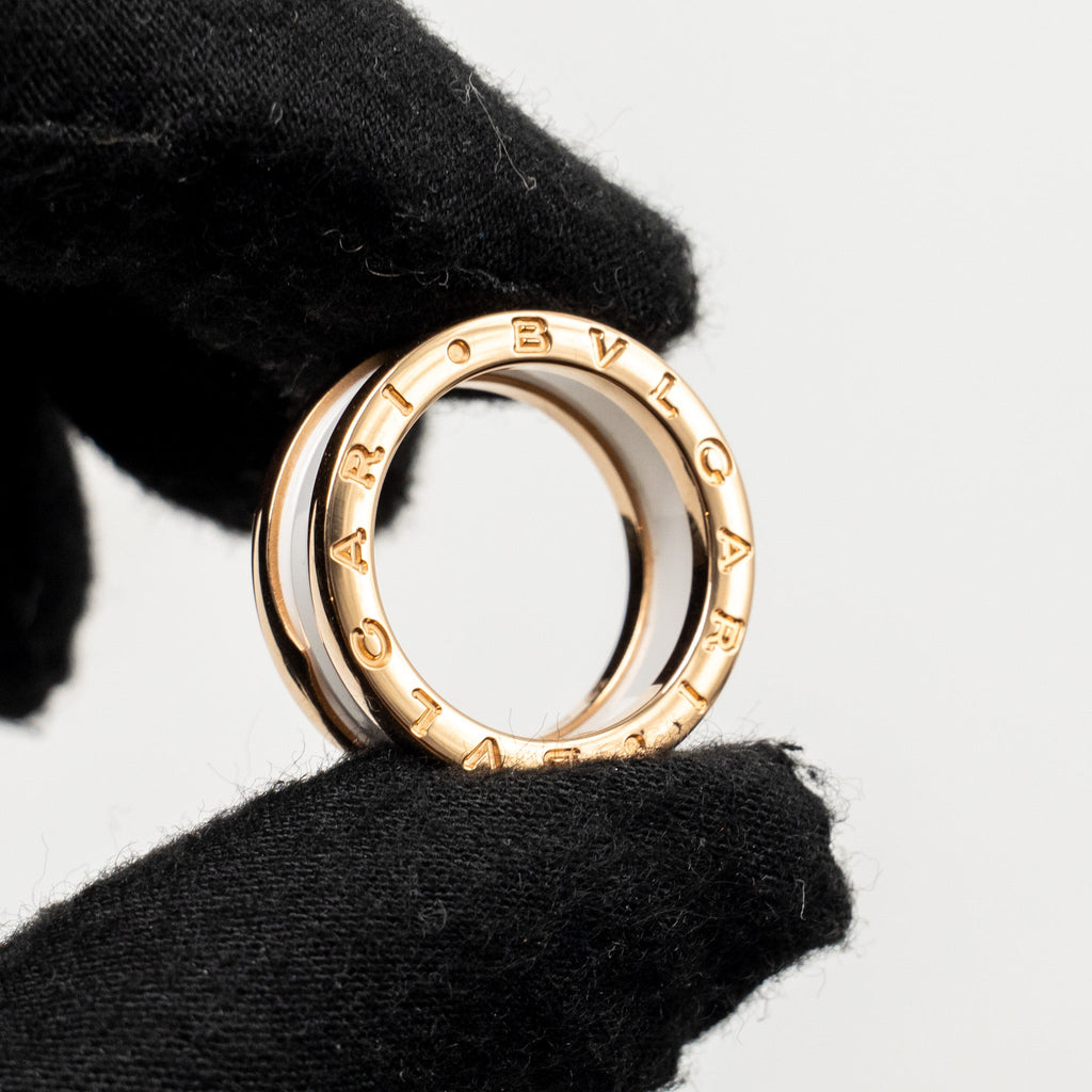 BVLGARI B ZERO RING TWO-BAND 18K ROSE GOLD / WHITE CERAMIC SPIRAL