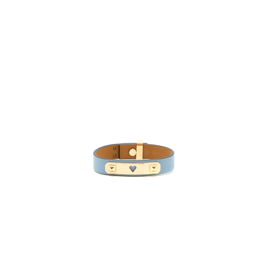 HERMES SIZE T2 AS DE COEUR BRACELET SWIFT BLUE LIN ROSE GOLD TONE