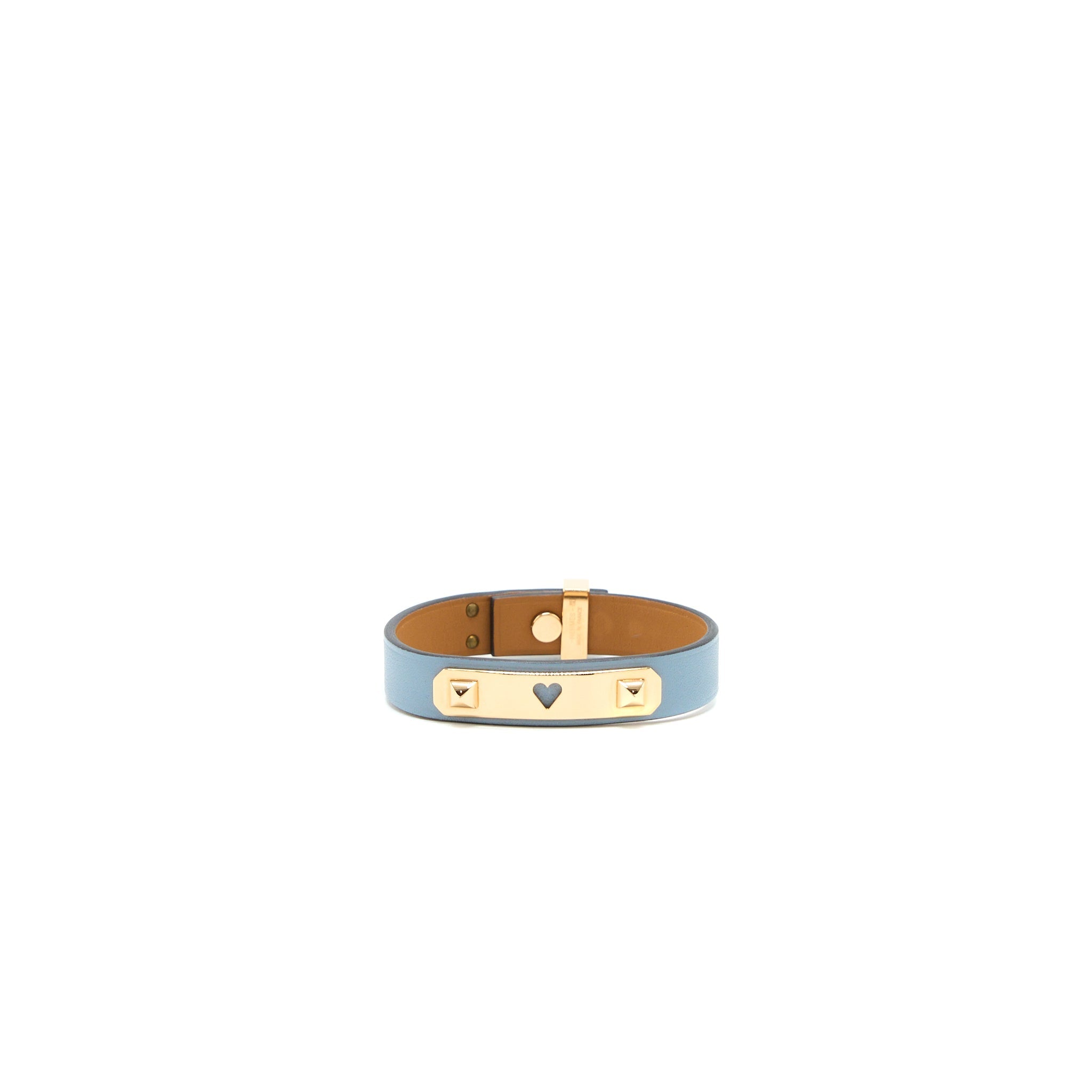 HERMES SIZE T2 AS DE COEUR BRACELET SWIFT BLUE LIN ROSE GOLD TONE