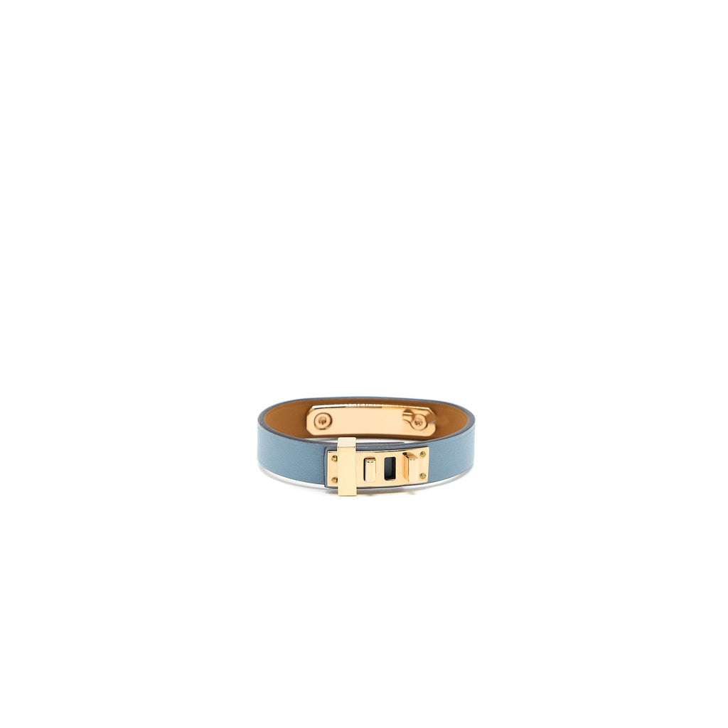 HERMES SIZE T2 AS DE COEUR BRACELET SWIFT BLUE LIN ROSE GOLD TONE