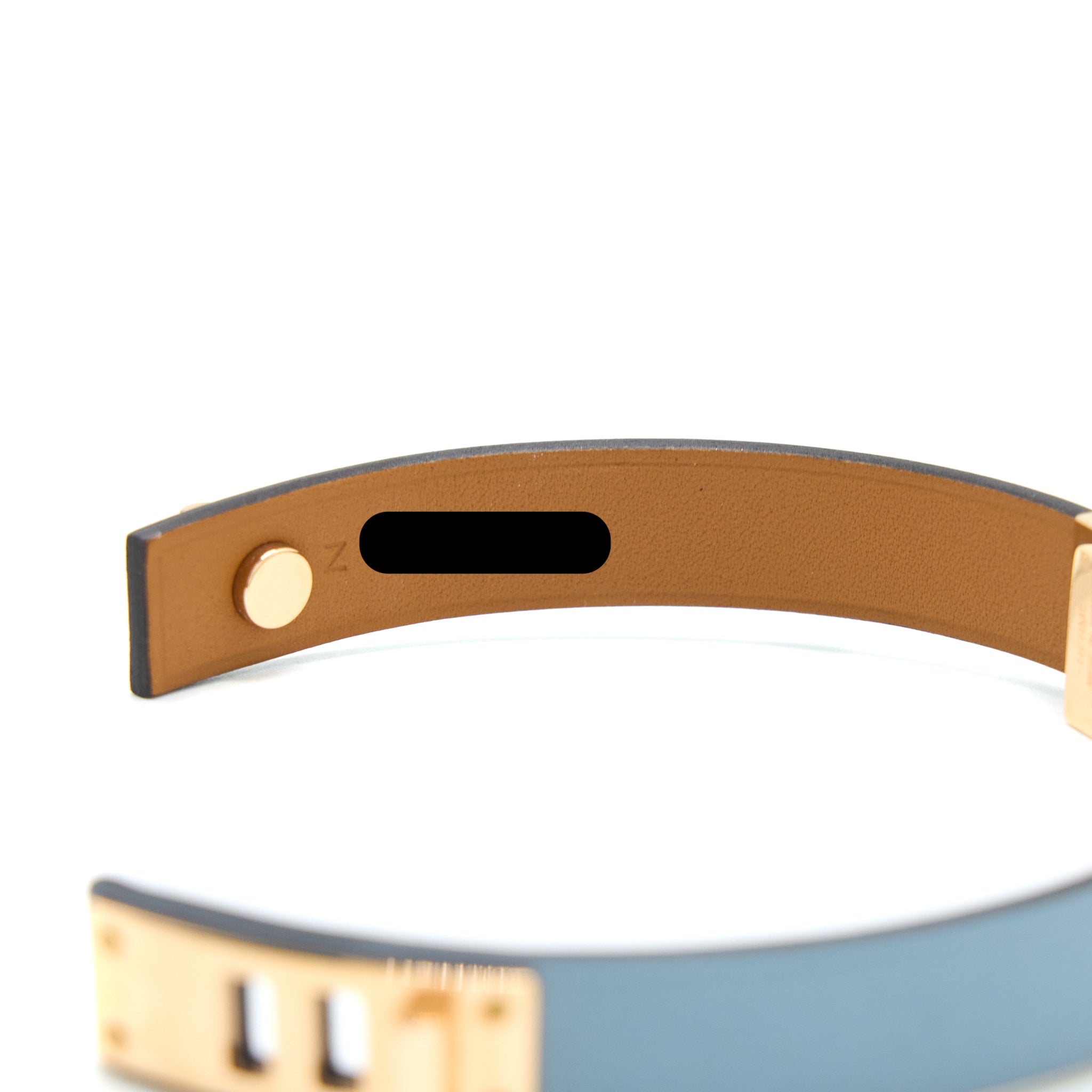 HERMES SIZE T2 AS DE COEUR BRACELET SWIFT BLUE LIN ROSE GOLD TONE