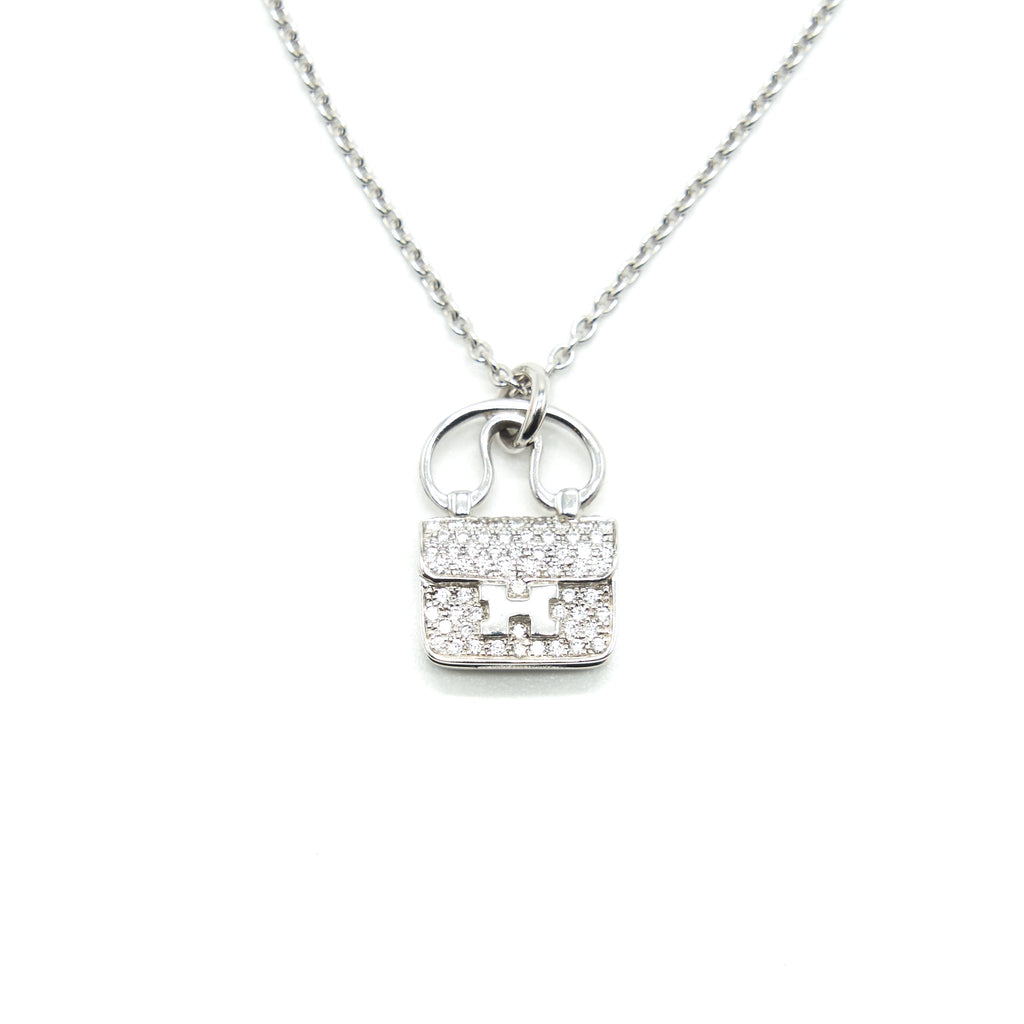 HERMES CONSTANCE AMULETTE NECKLACE WHITE GOLD WITH DIAMOND