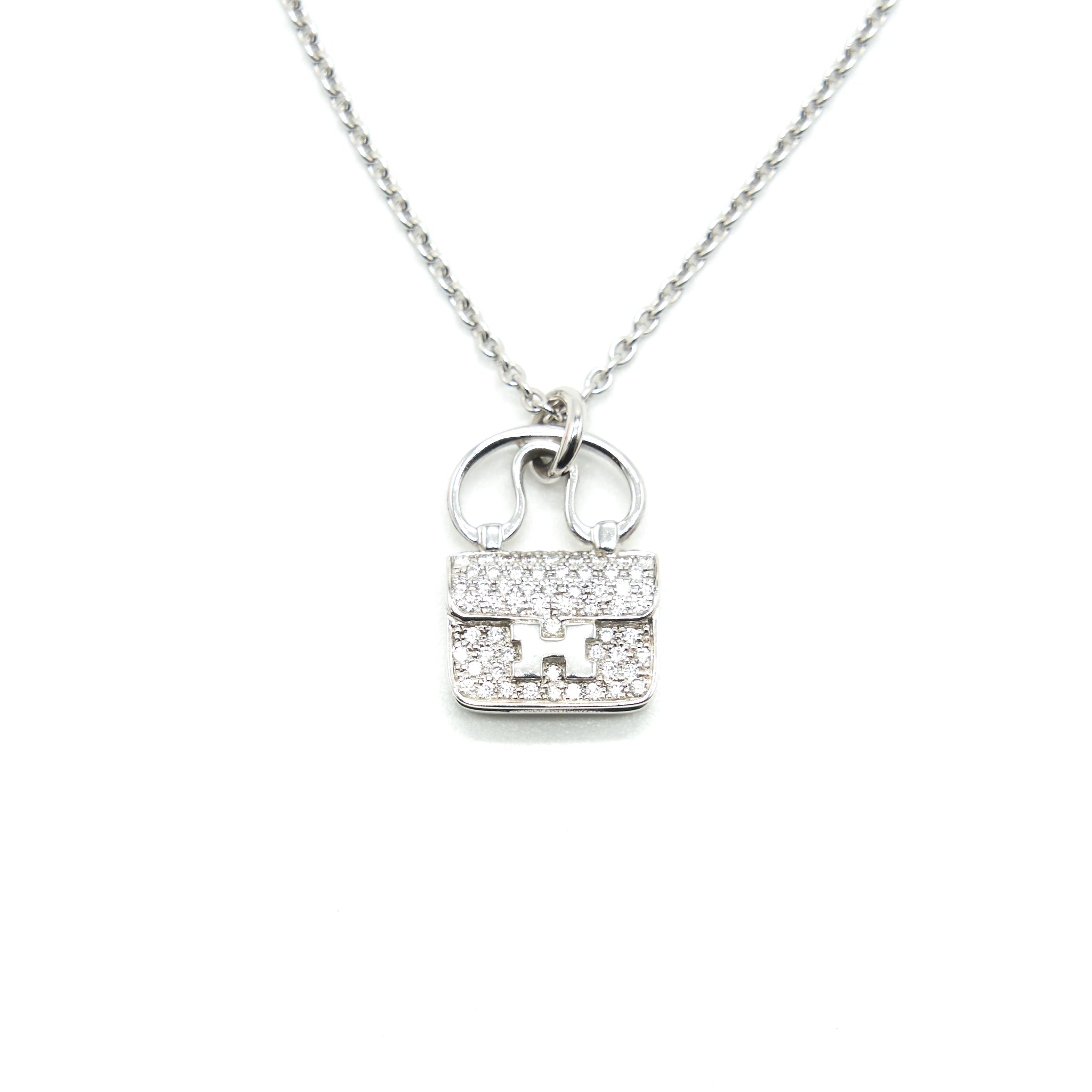 HERMES CONSTANCE AMULETTE NECKLACE WHITE GOLD WITH DIAMOND