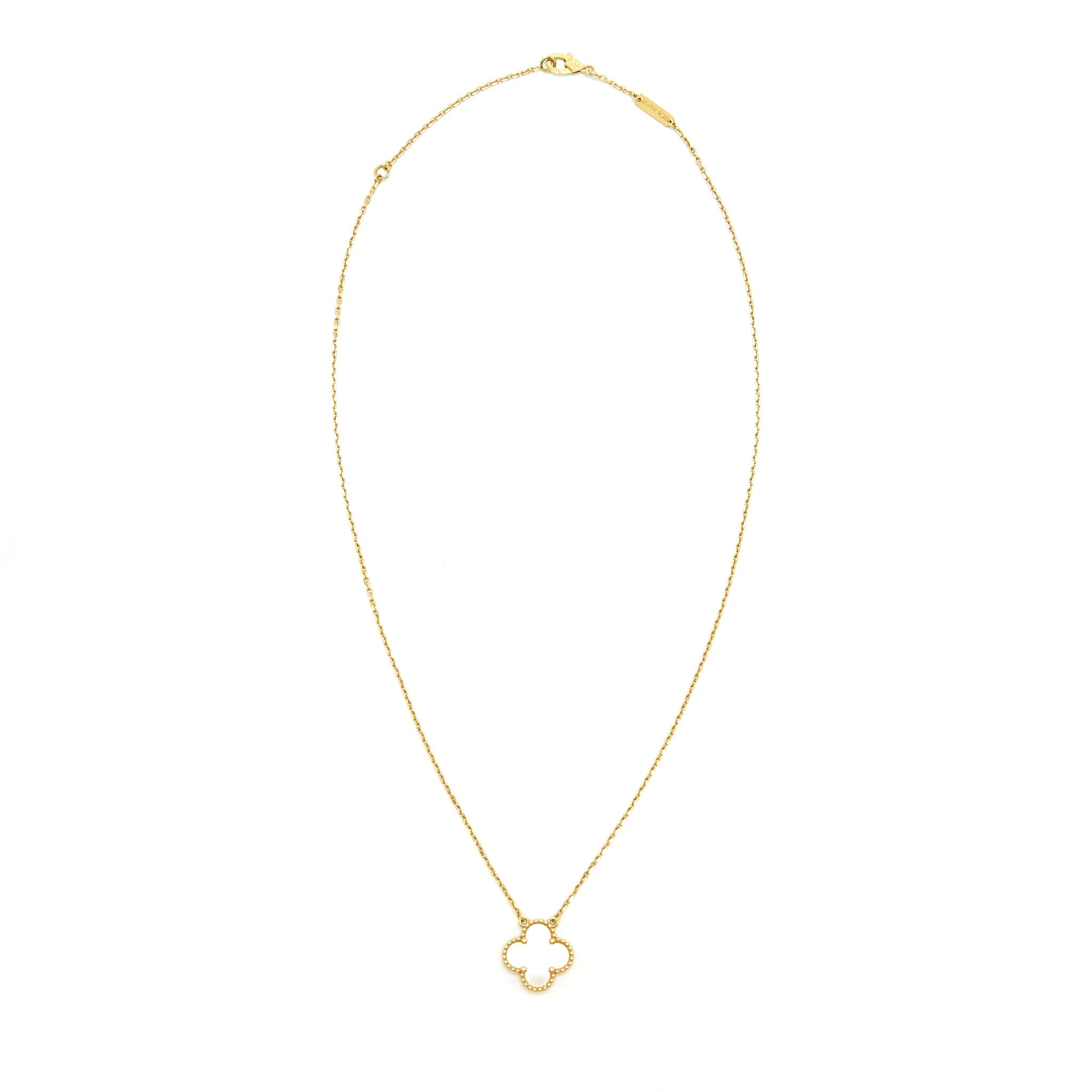 VAN CLEEF & ARPELS VINTAGE ALHAMBRA PENDANT YELLOW GOLD WHITE MOTHER OF PEARL