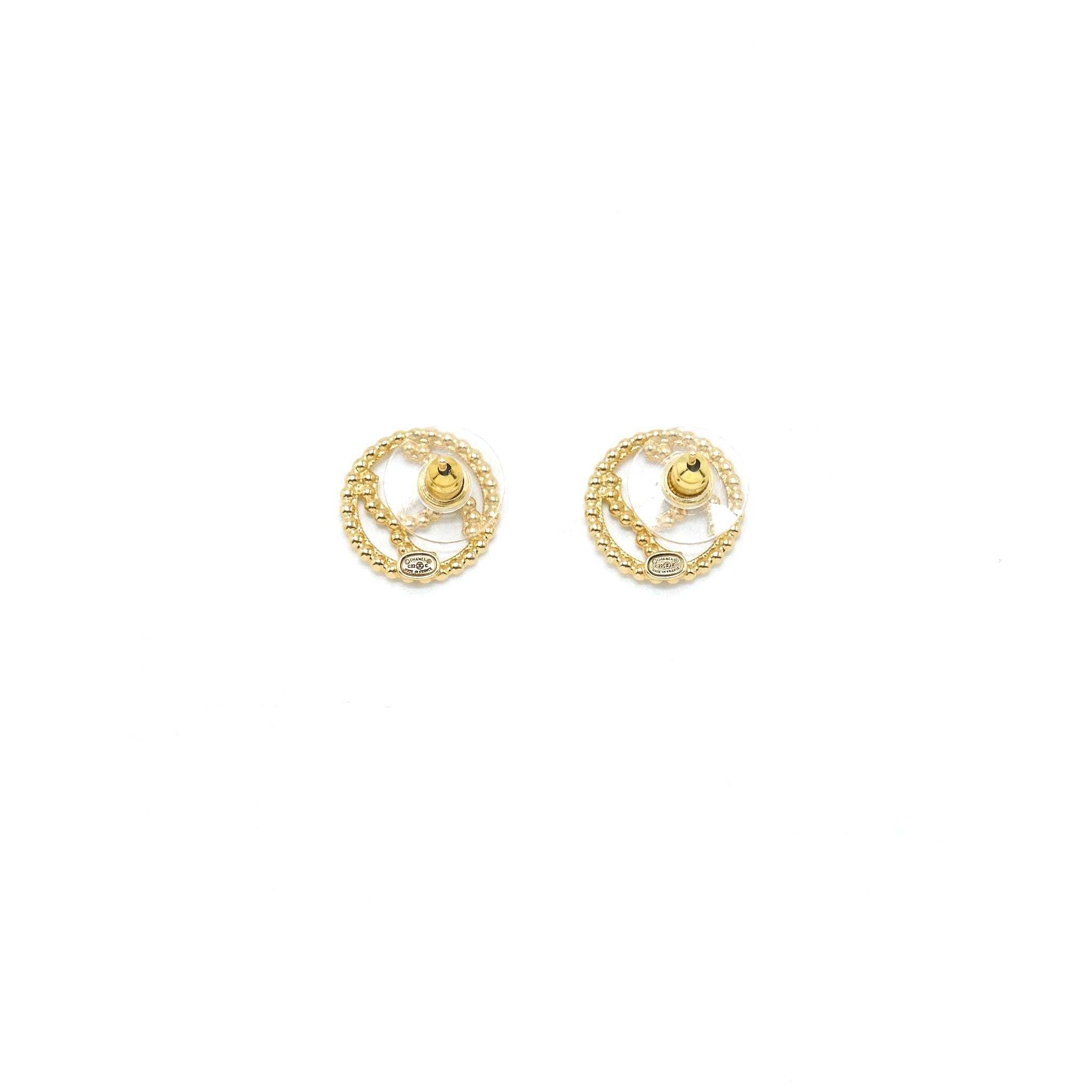 CHANEL ROUND CC GOLD TONE EARRINGS