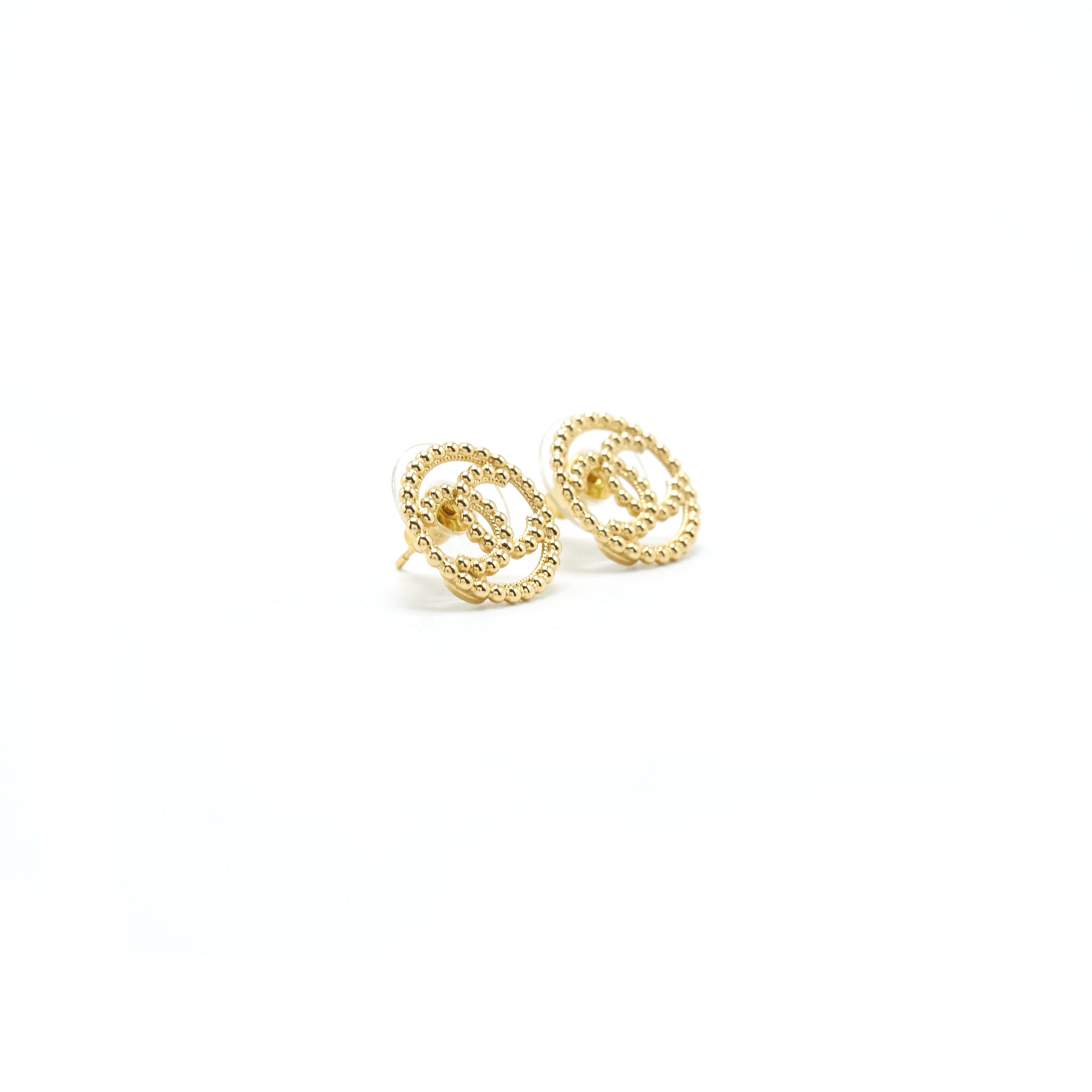 CHANEL ROUND CC GOLD TONE EARRINGS
