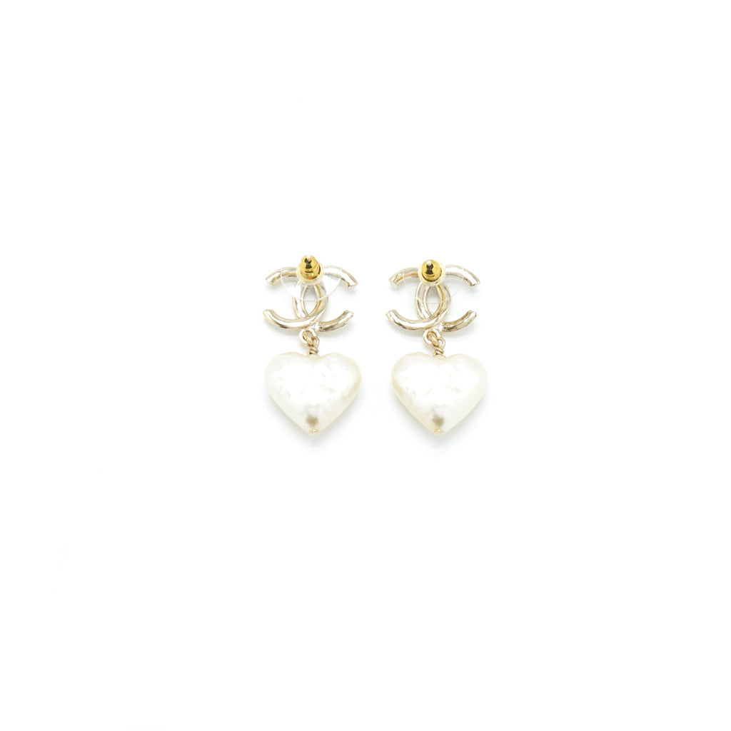 CHANEL 22C CC LOGO AND HEART DROP EARRING