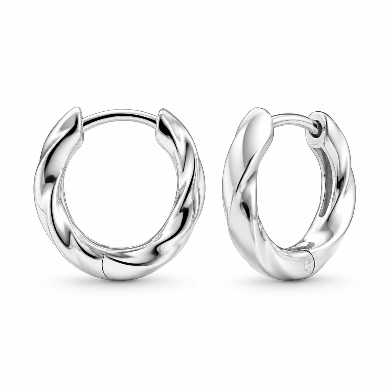 EZLIER TWISTED HUGGIE HOOPS — SILVER