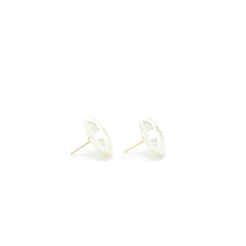 CHANEL HEART PEARL EARRINGS WITH CRYSTALS LIGHT GOLD