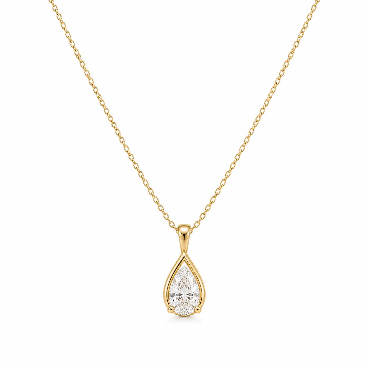EZLIER PEAR SOLITAIRE PENDANT NECKLACE — GOLD