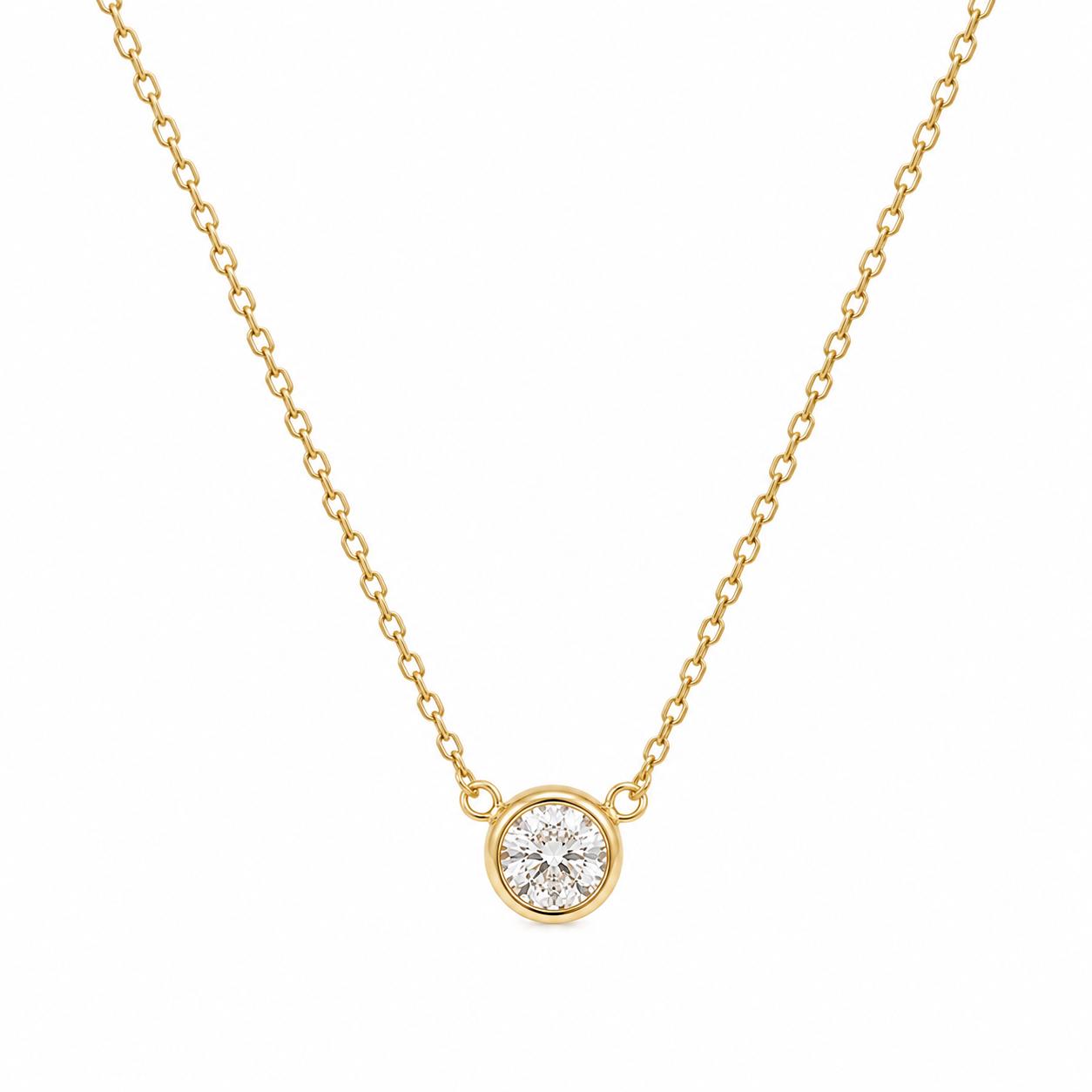 EZLIER ROUND BEZEL SOLITAIRE NECKLACE — GOLD