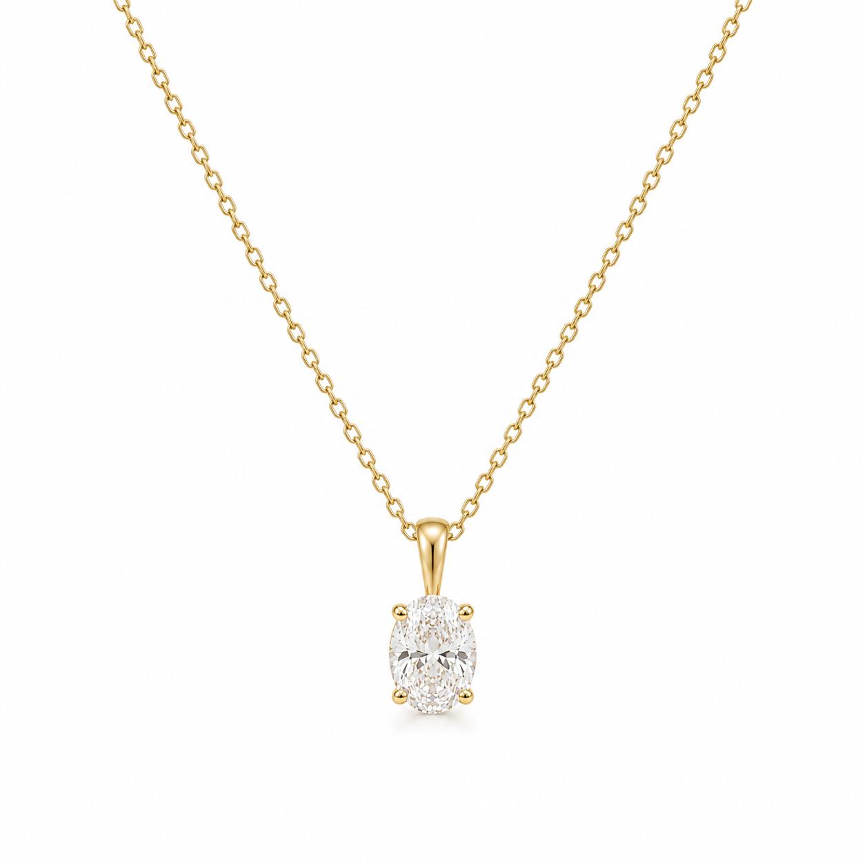 EZLIER OVAL SOLITAIRE PENDANT NECKLACE — GOLD