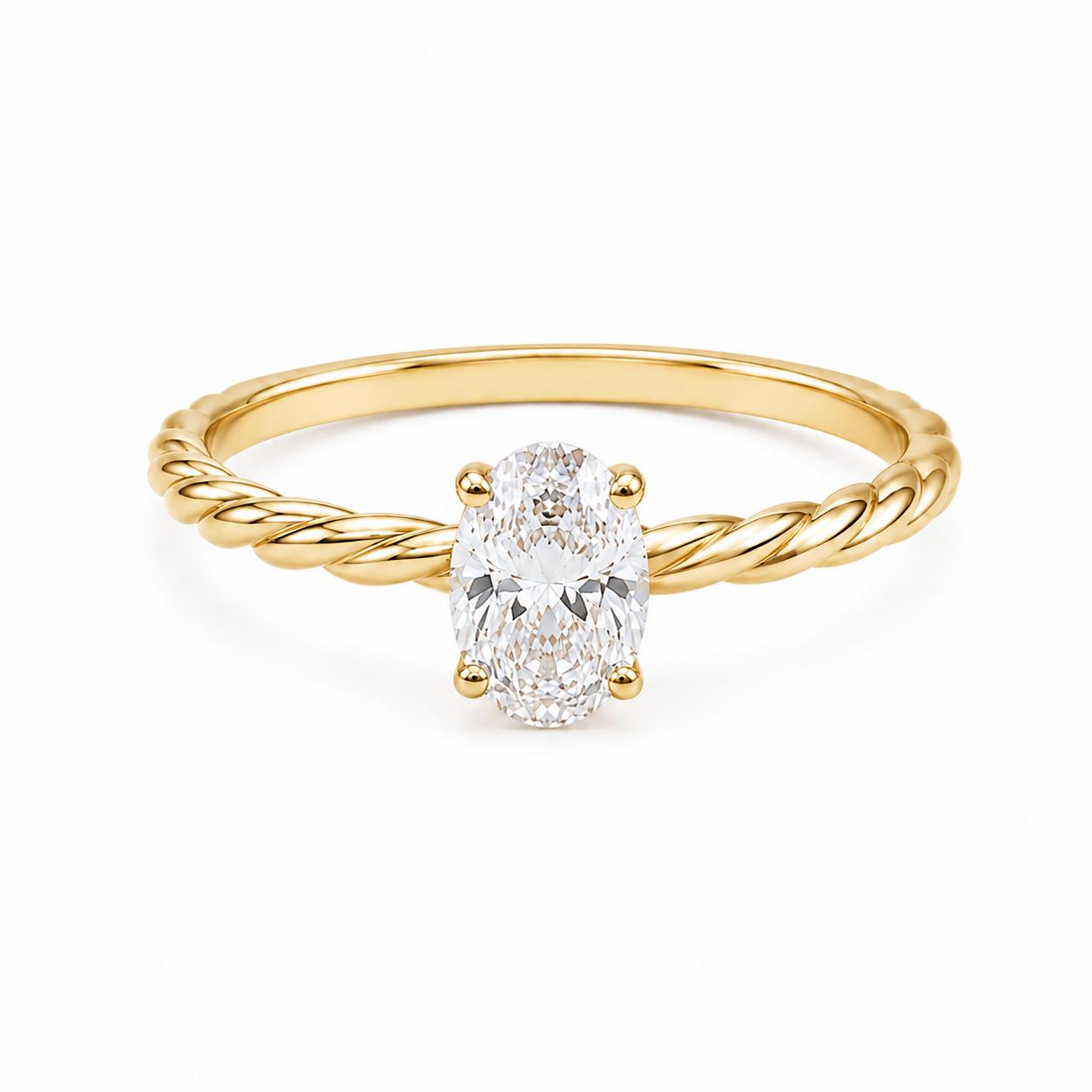 EZLIER OVAL SOLITAIRE ROPE RING — GOLD